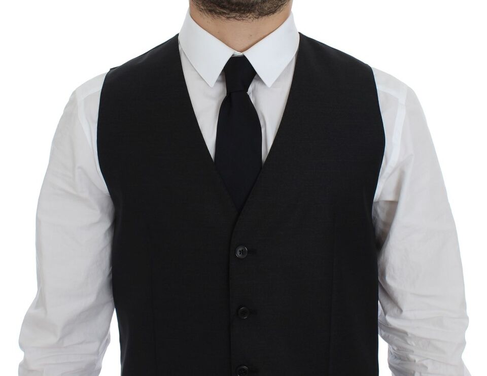 Dolce & Gabbana Gray Wool Silk Dress Vest Gilet Men's Weste