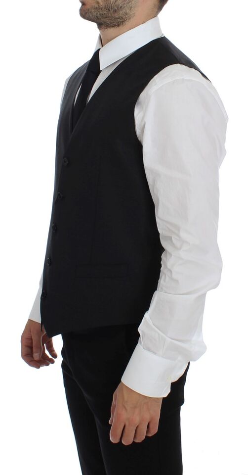 Dolce & Gabbana Gray Wool Silk Dress Vest Gilet Men's Weste