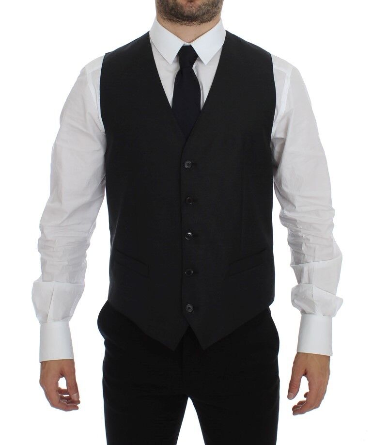 Dolce & Gabbana Gray Wool Silk Dress Vest Gilet Men's Weste