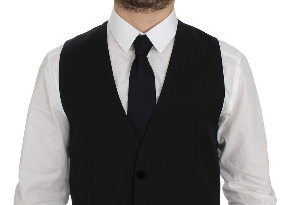 Dolce & Gabbana Black Wool Formal Dress Vest Gilet Men's Weste