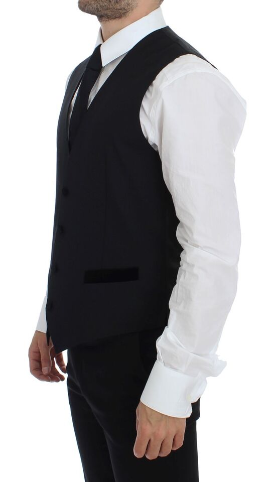 Dolce & Gabbana Black Wool Formal Dress Vest Gilet Men's Weste