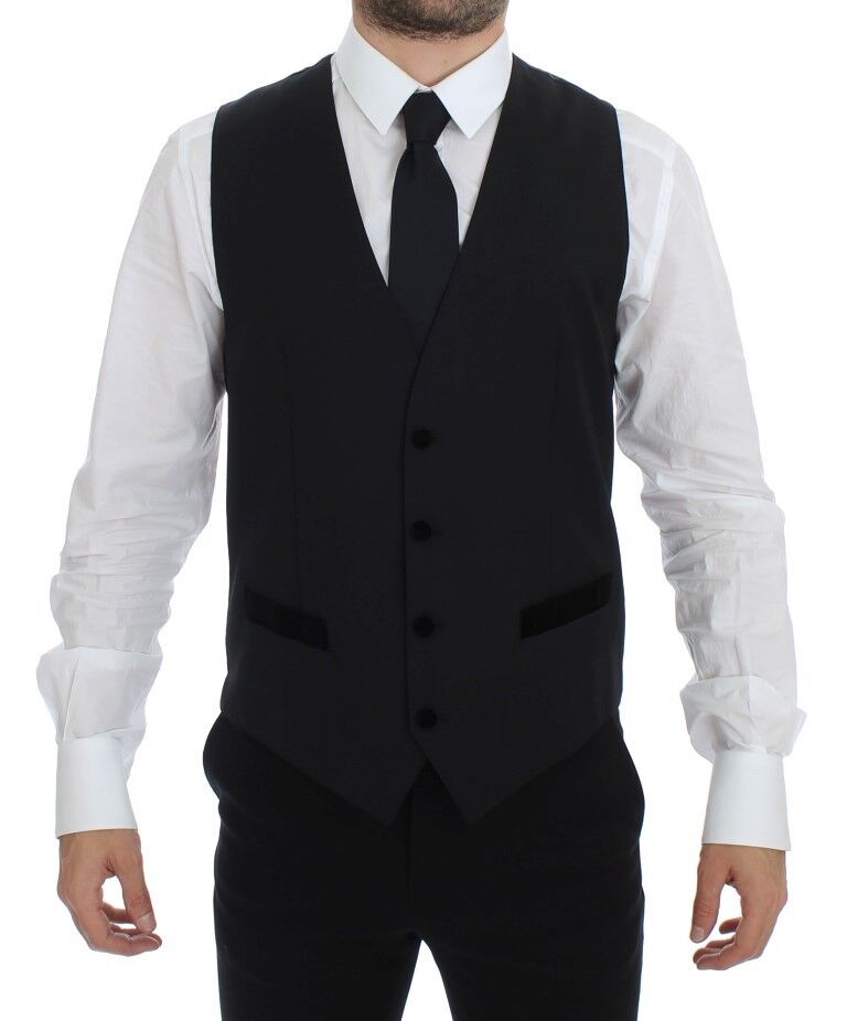 Dolce & Gabbana Black Wool Formal Dress Vest Gilet Men's Weste