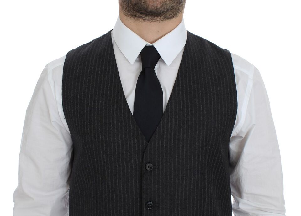 Dolce & Gabbana Gray Striped Wool Single Breasted Men's Vest