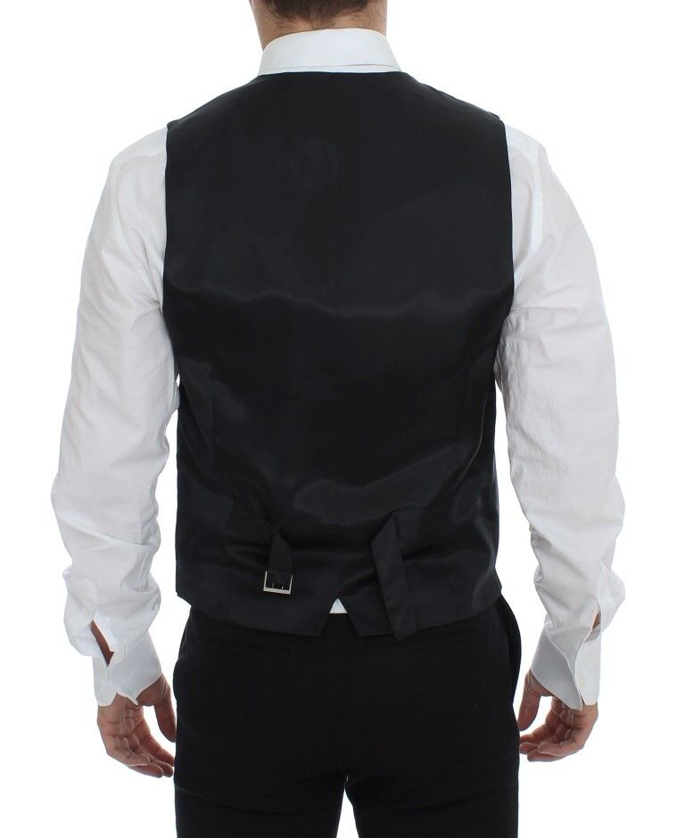 Dolce & Gabbana Gray Striped Wool Single Breasted Men's Vest