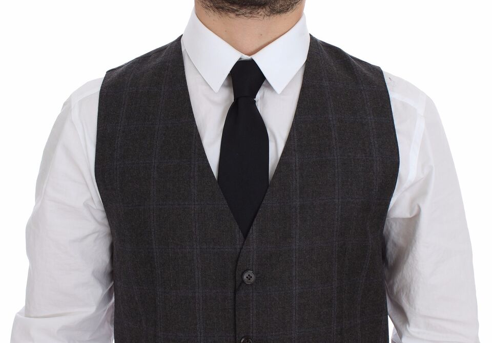 Dolce & Gabbana Elegant Checkered Wool Dress Men's Vest