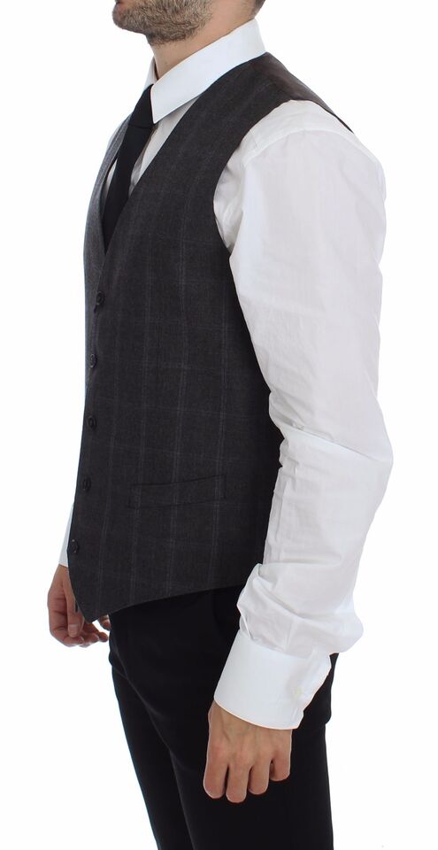 Dolce & Gabbana Elegant Checkered Wool Dress Men's Vest