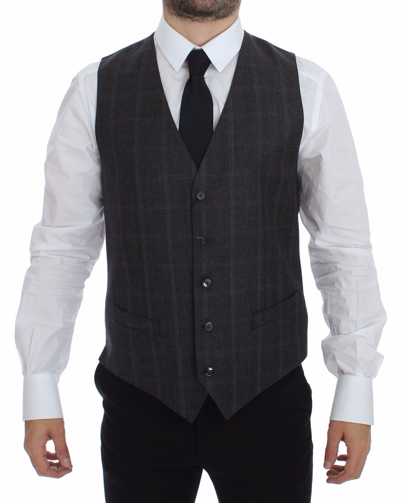 Dolce & Gabbana Elegant Checkered Wool Dress Men's Vest