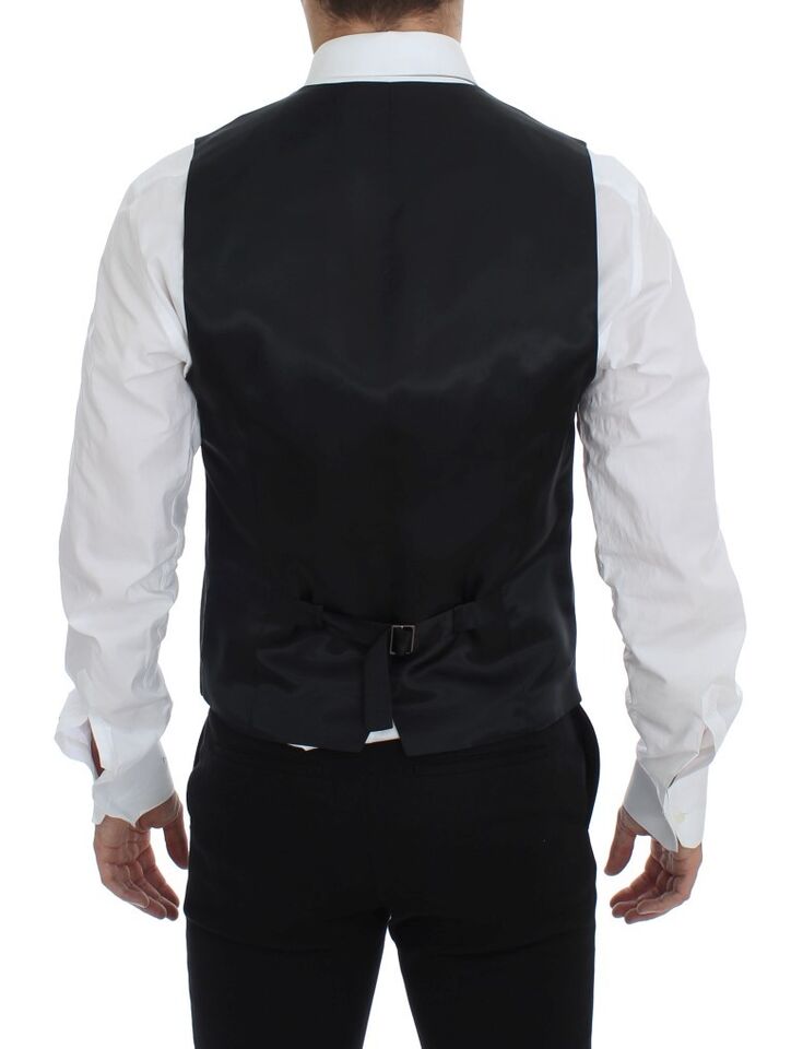 Dolce & Gabbana Black Striped Wool Single Breasted Men's Vest