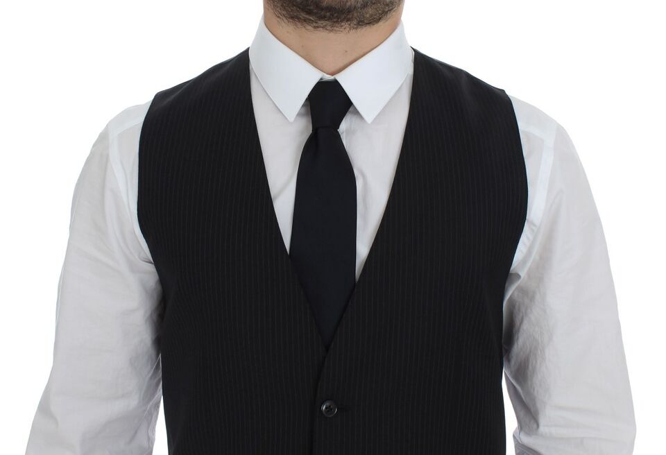 Dolce & Gabbana Black Striped Wool Single Breasted Men's Vest