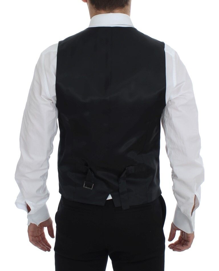 Dolce & Gabbana Gray Striped Wool Single Breasted Men's Vest