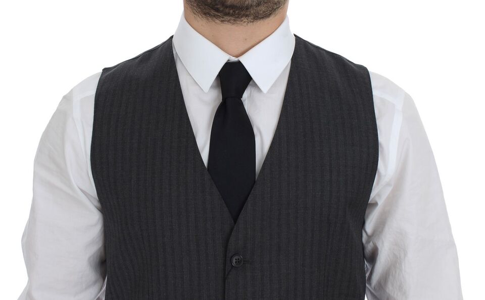 Dolce & Gabbana Gray Striped Wool Single Breasted Men's Vest
