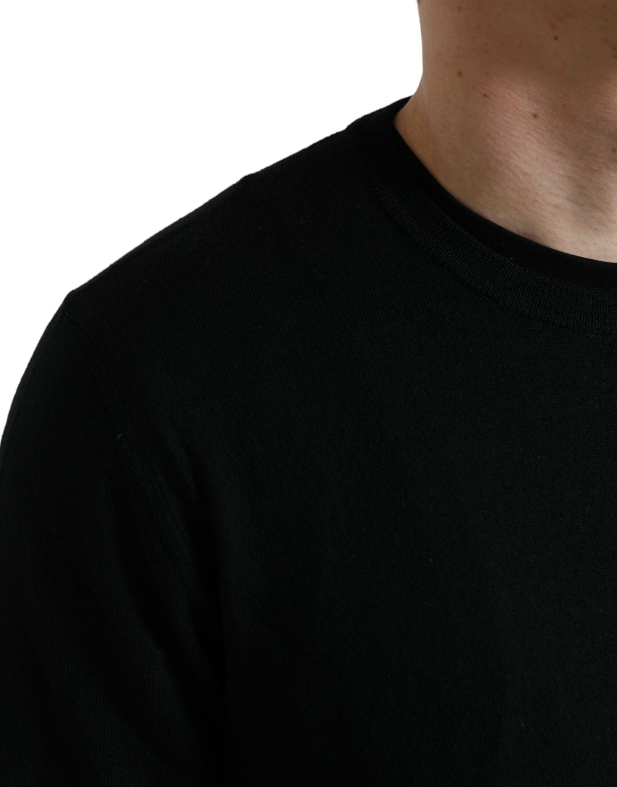 Dolce & Gabbana Black Wool Round Neck Pullover Men's Sweater