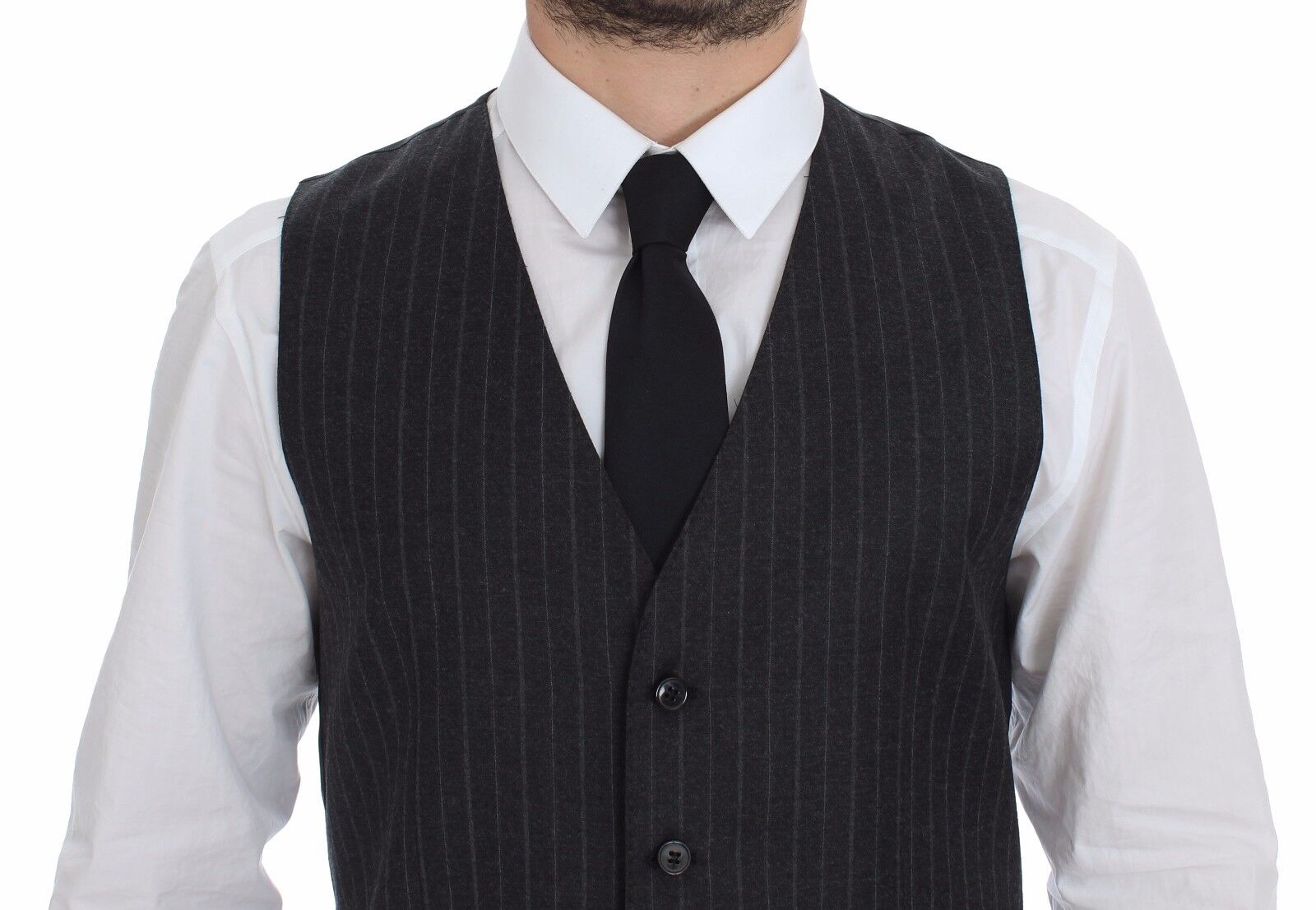Dolce & Gabbana Gray Striped Wool Logo Vest Gilet Men's Weste