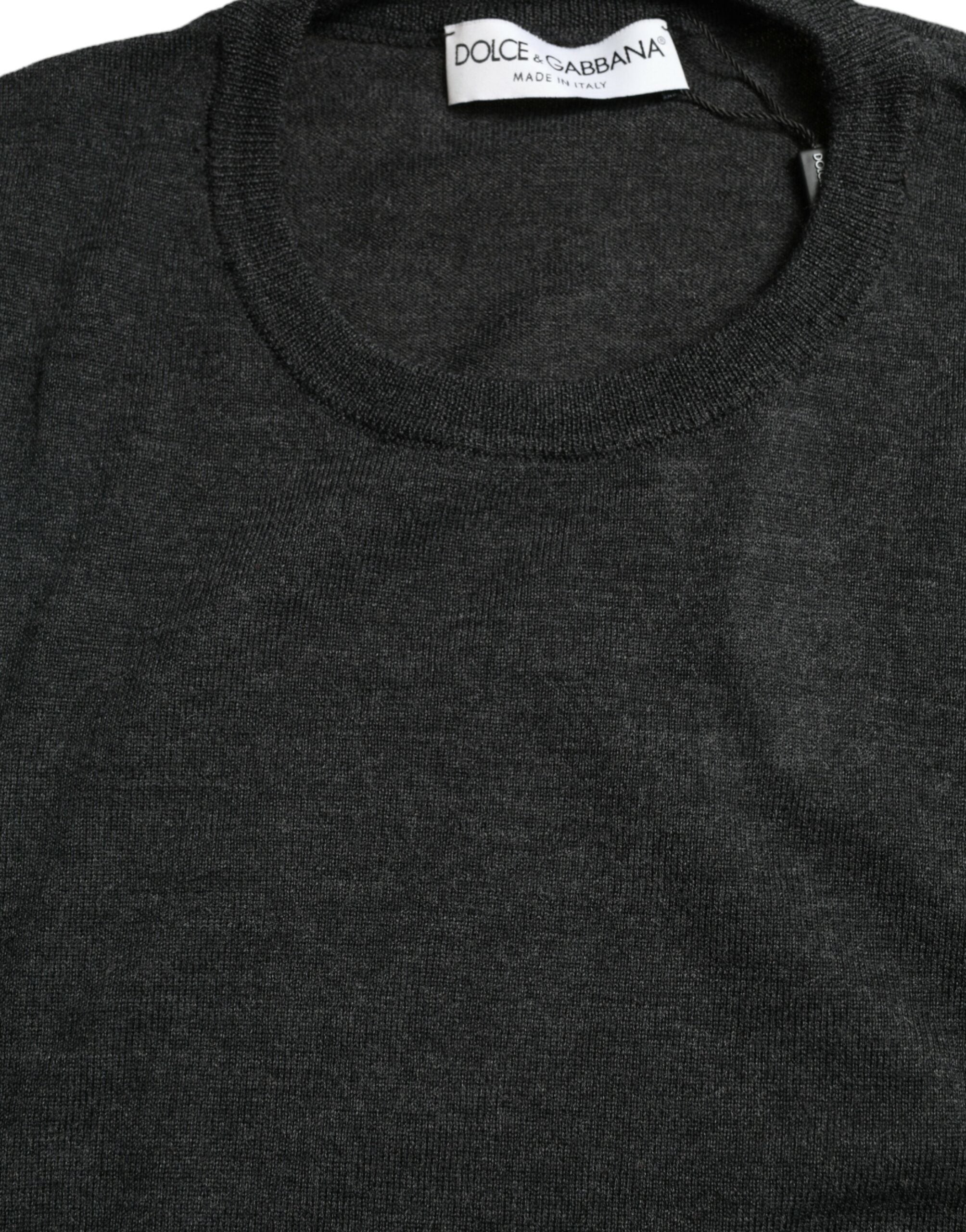 Dolce & Gabbana Gray Wool Round Neck Pullover Men's Sweater