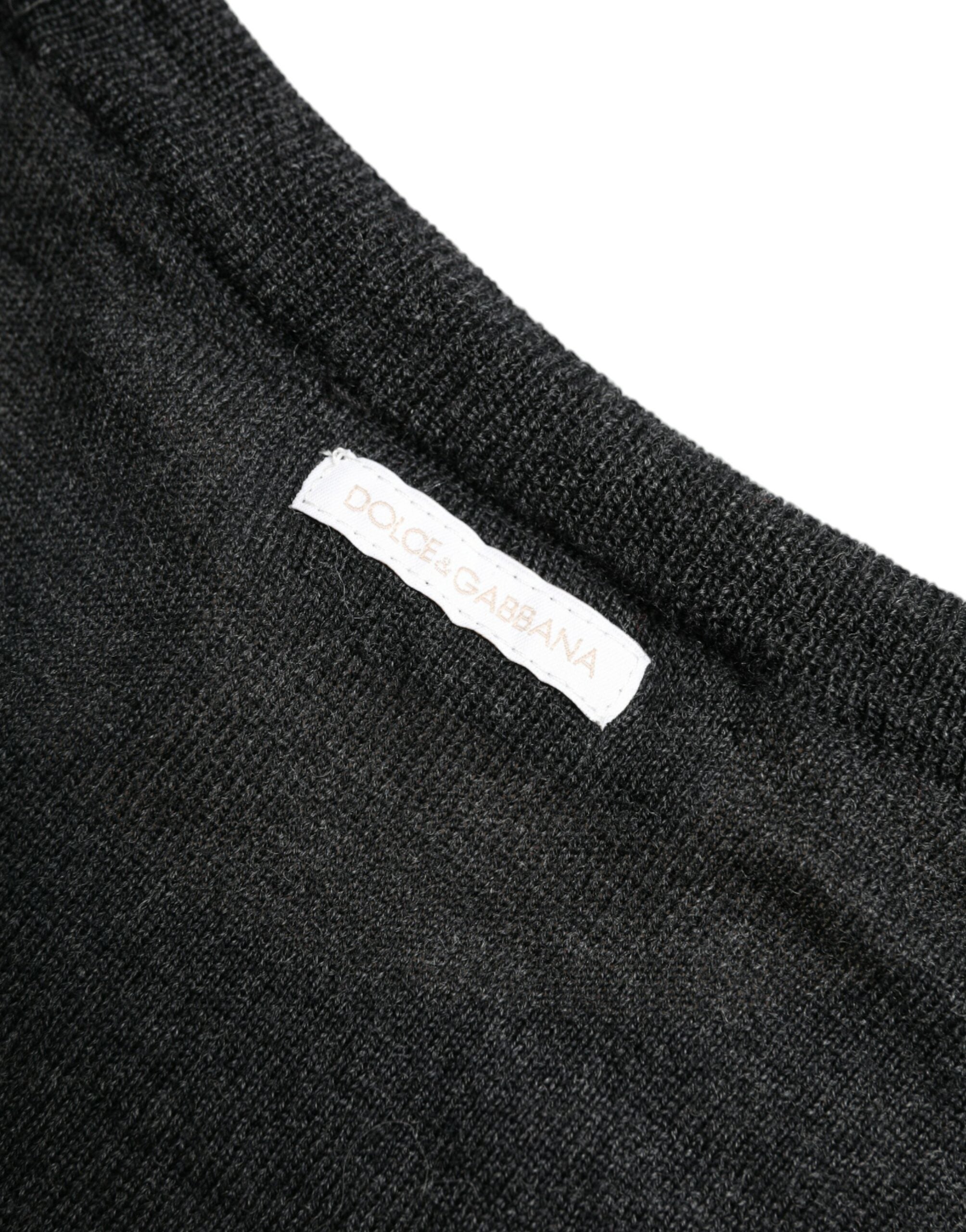 Dolce & Gabbana Gray Wool Round Neck Pullover Men's Sweater