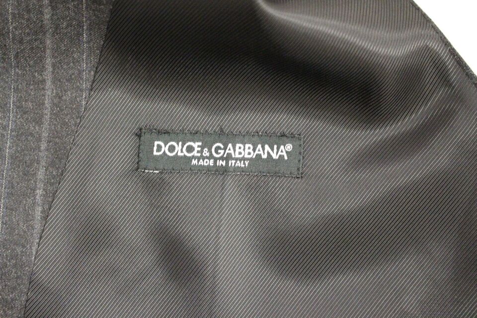 Dolce & Gabbana Gray Striped Wool Logo Vest Gilet Men's Weste