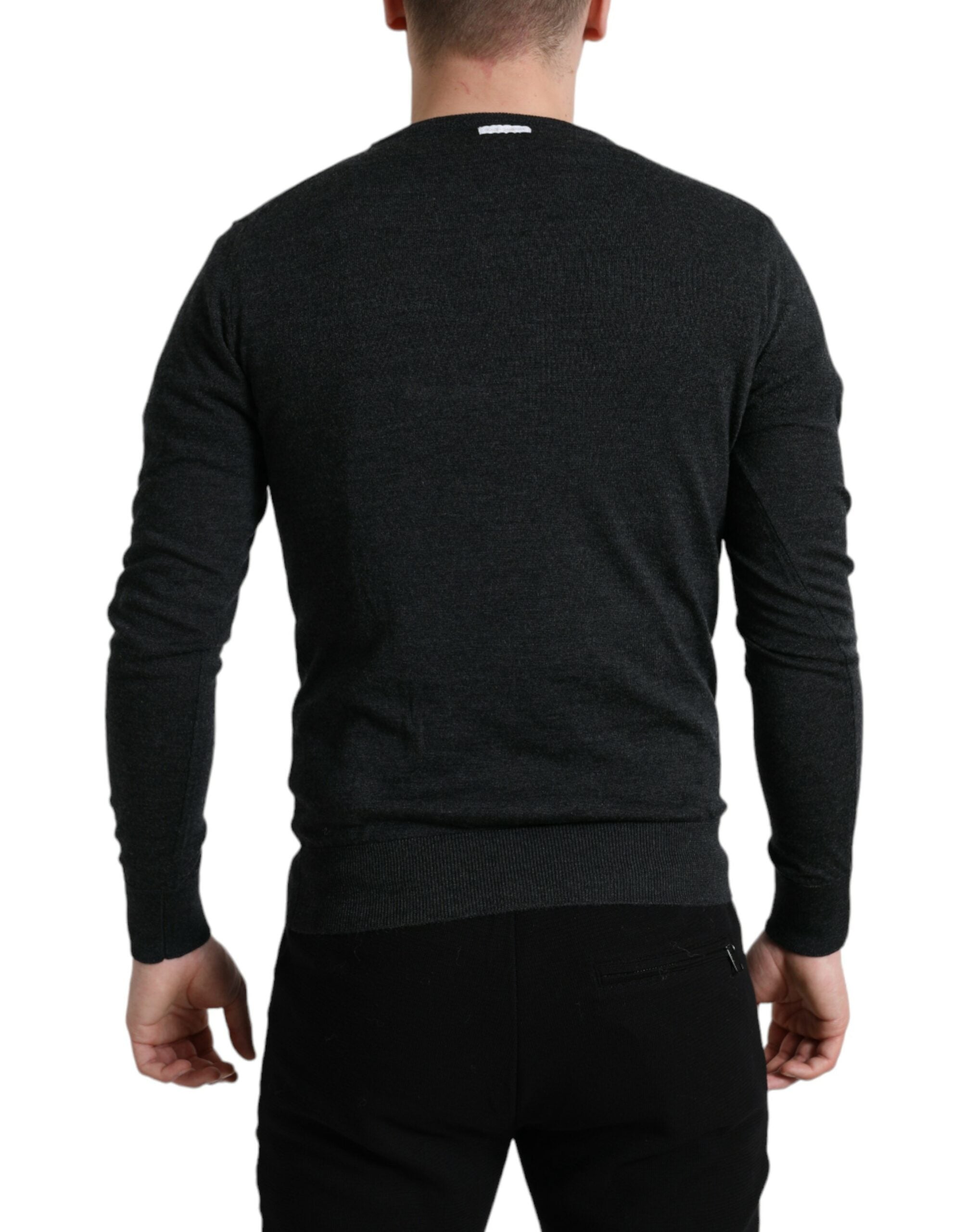 Dolce & Gabbana Gray Wool Round Neck Pullover Men's Sweater