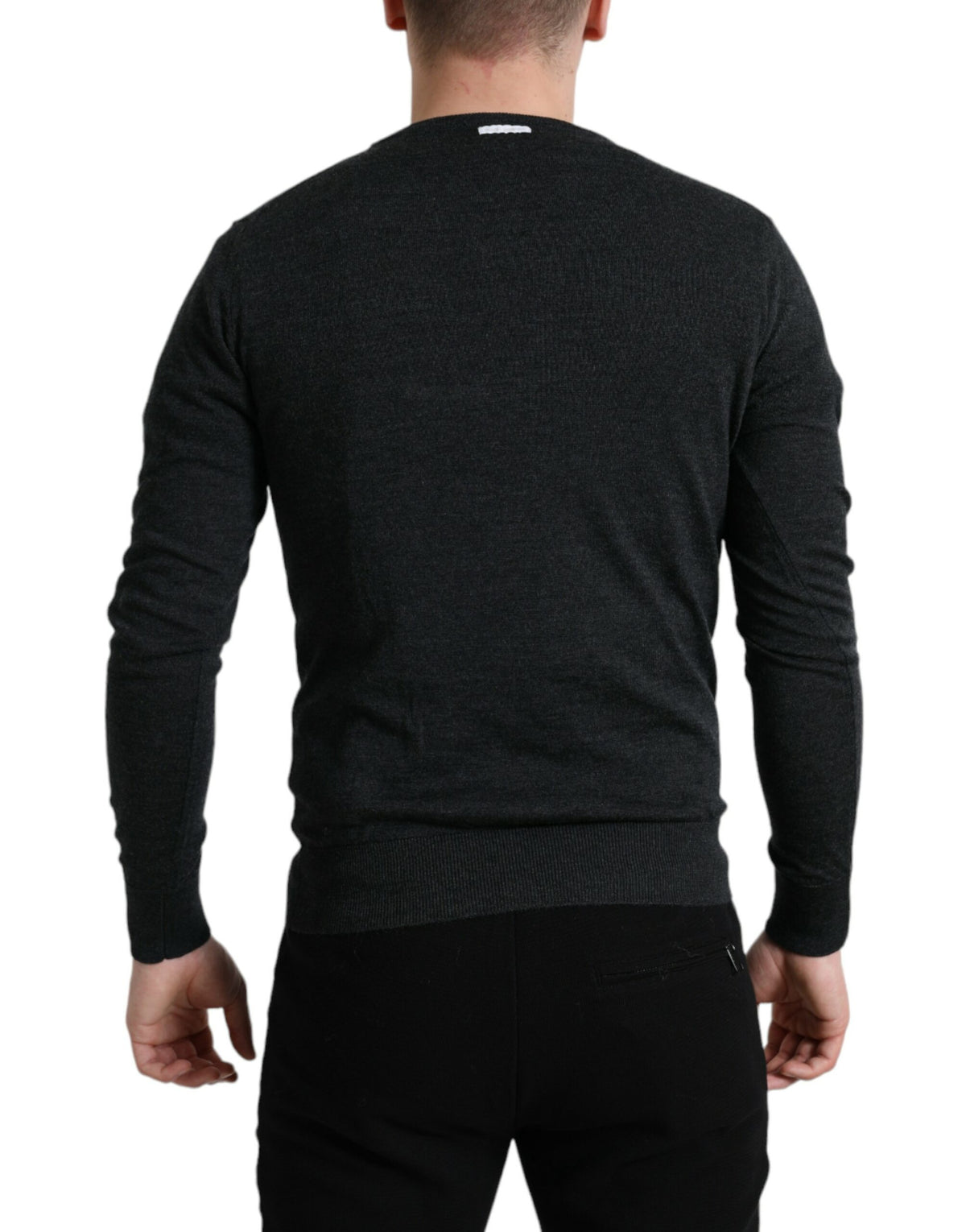 Dolce & Gabbana Gray Wool Round Neck Pullover Men's Sweater