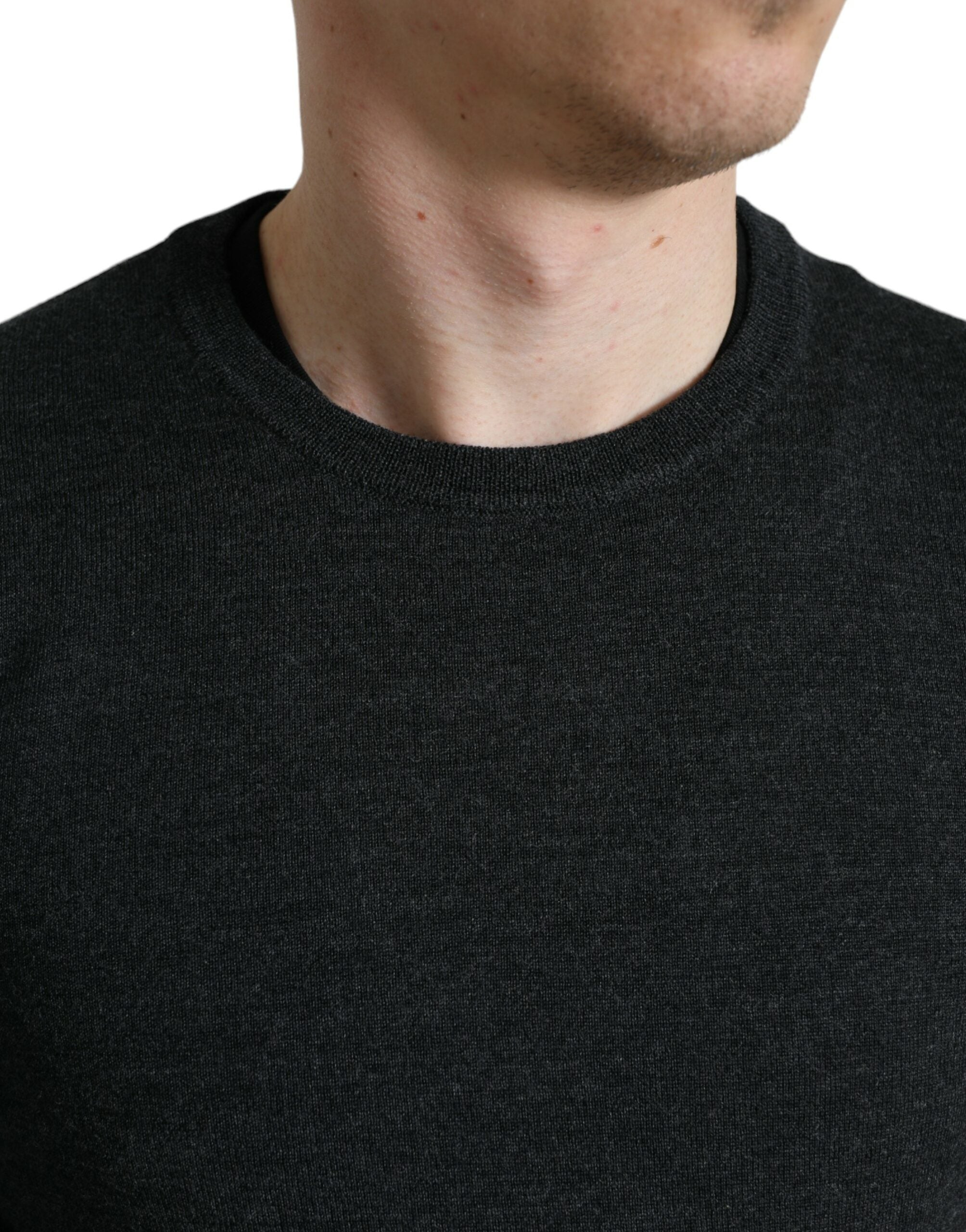 Dolce & Gabbana Gray Wool Round Neck Pullover Men's Sweater