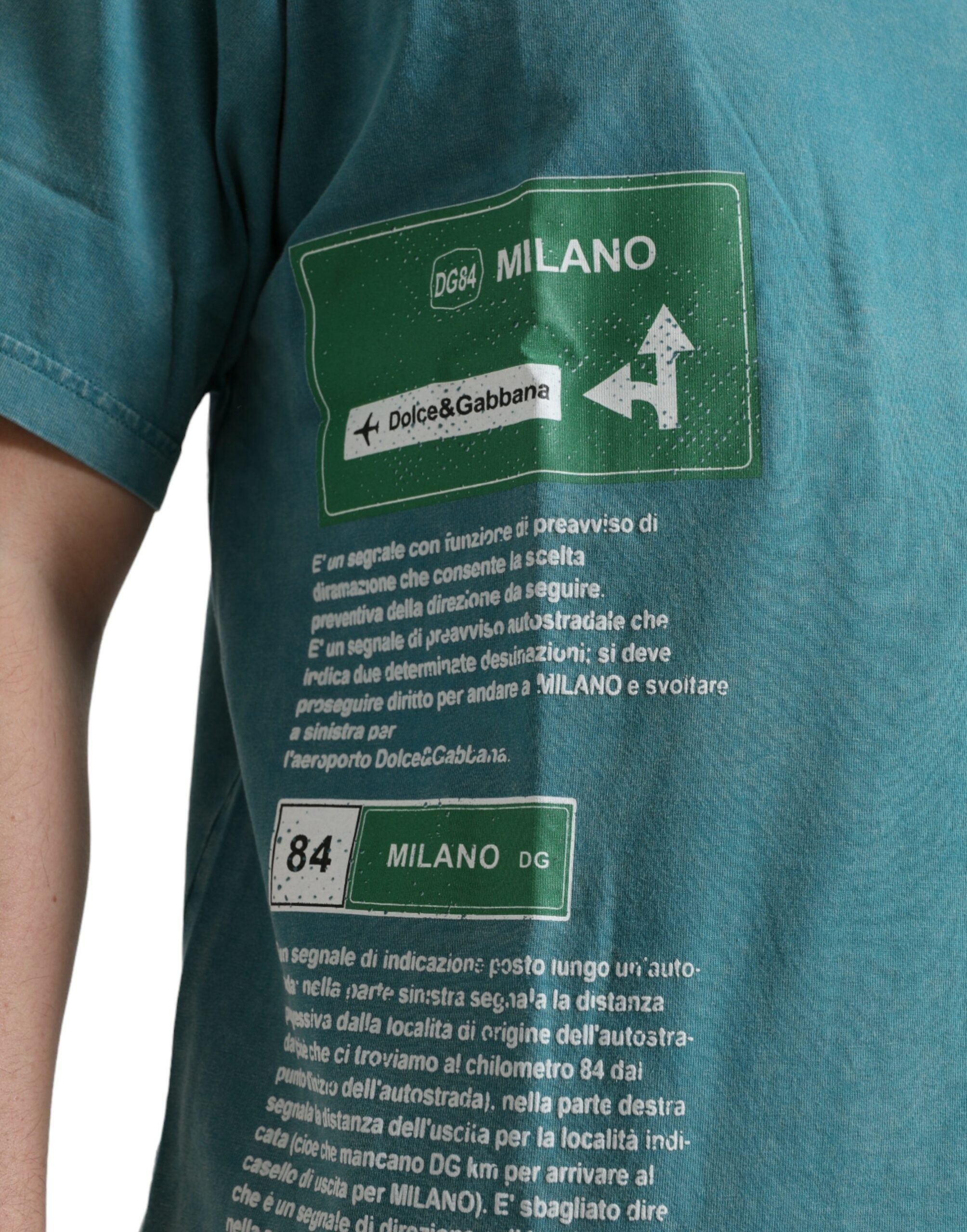 Dolce & Gabbana Blue Cotton Milano Street Round Neck Men's T-shirt