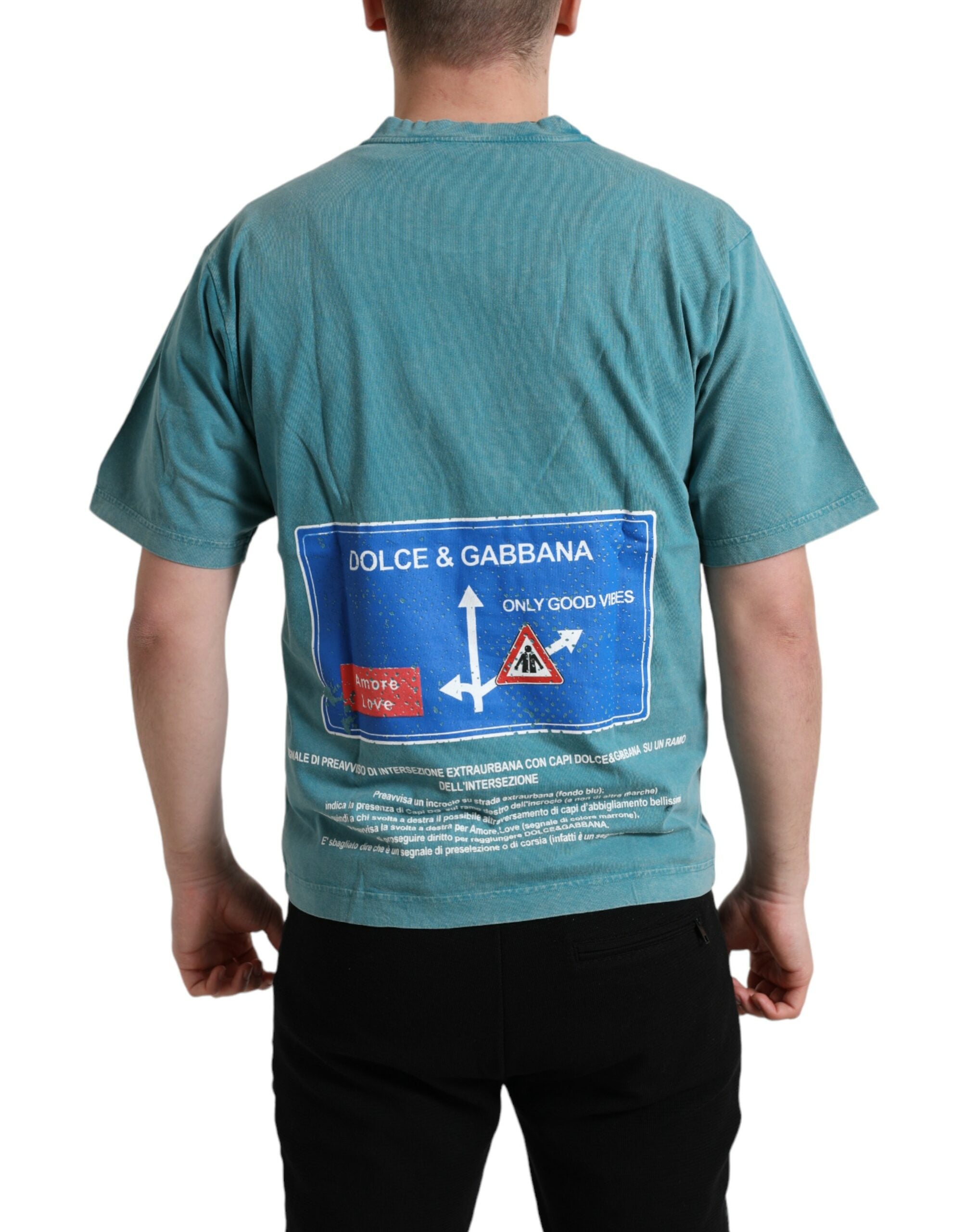 Dolce & Gabbana Blue Cotton Milano Street Round Neck Men's T-shirt