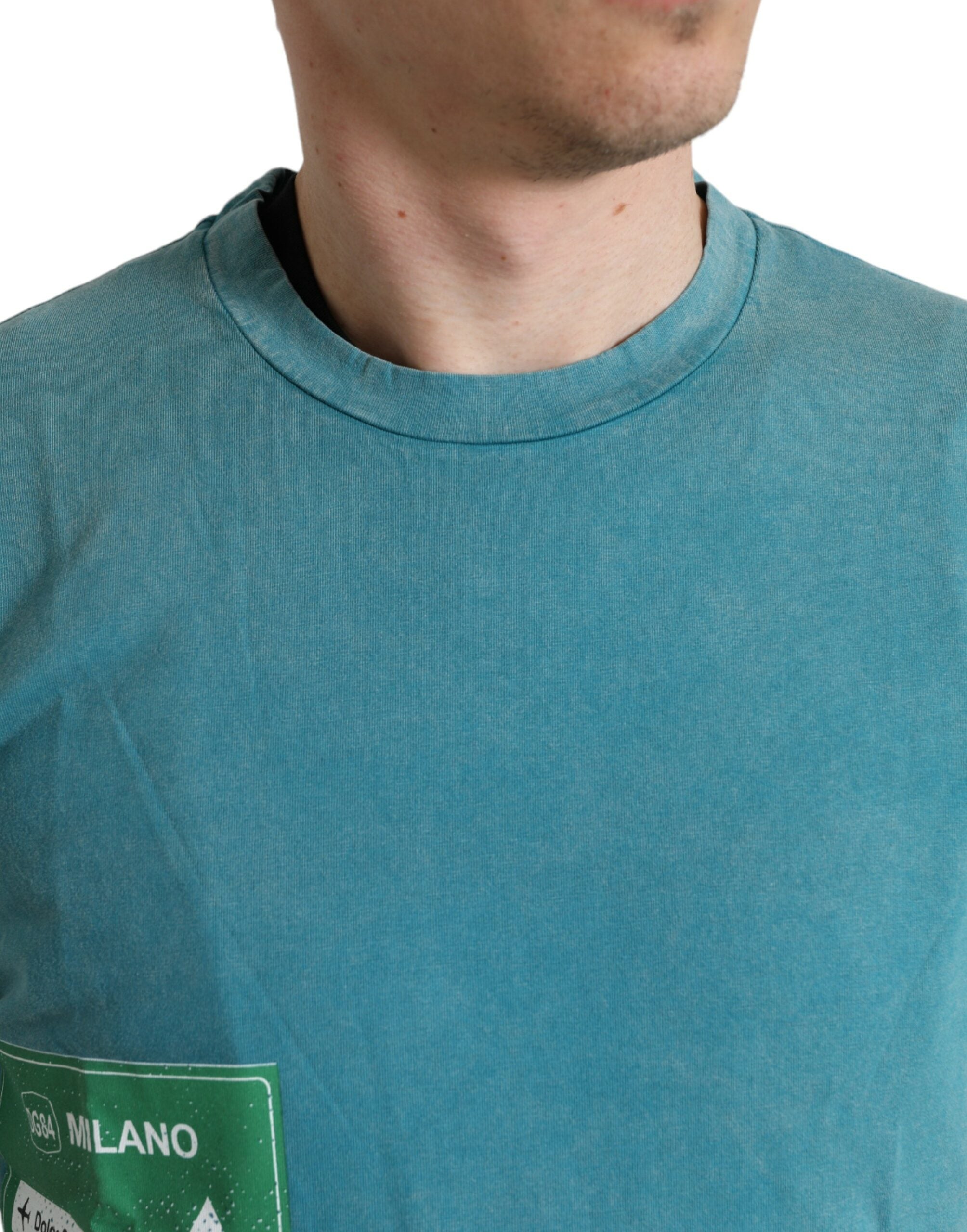 Dolce & Gabbana Blue Cotton Milano Street Round Neck Men's T-shirt