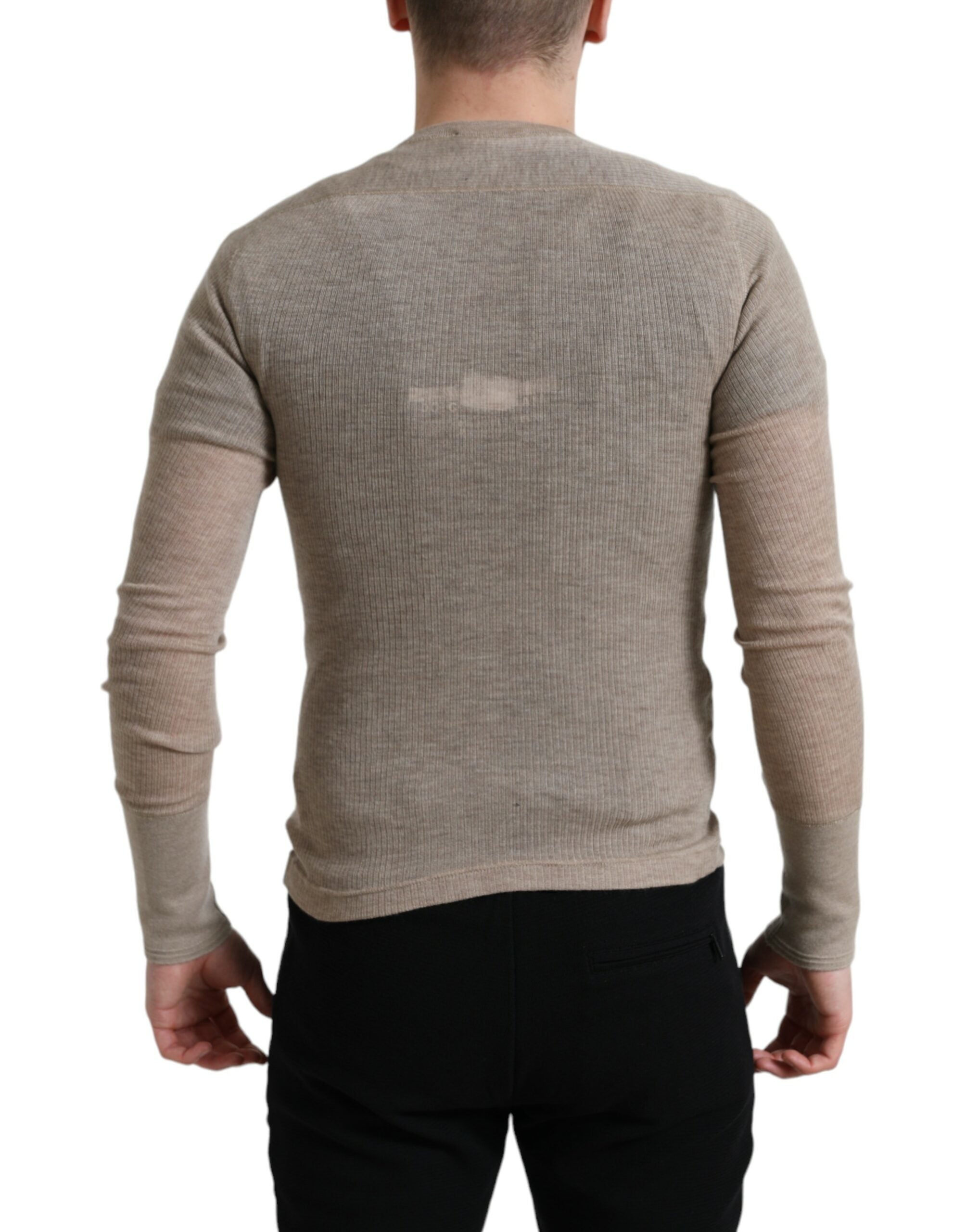 Dolce & Gabbana Henley Pullover Beige Cashmere Men's Sweater