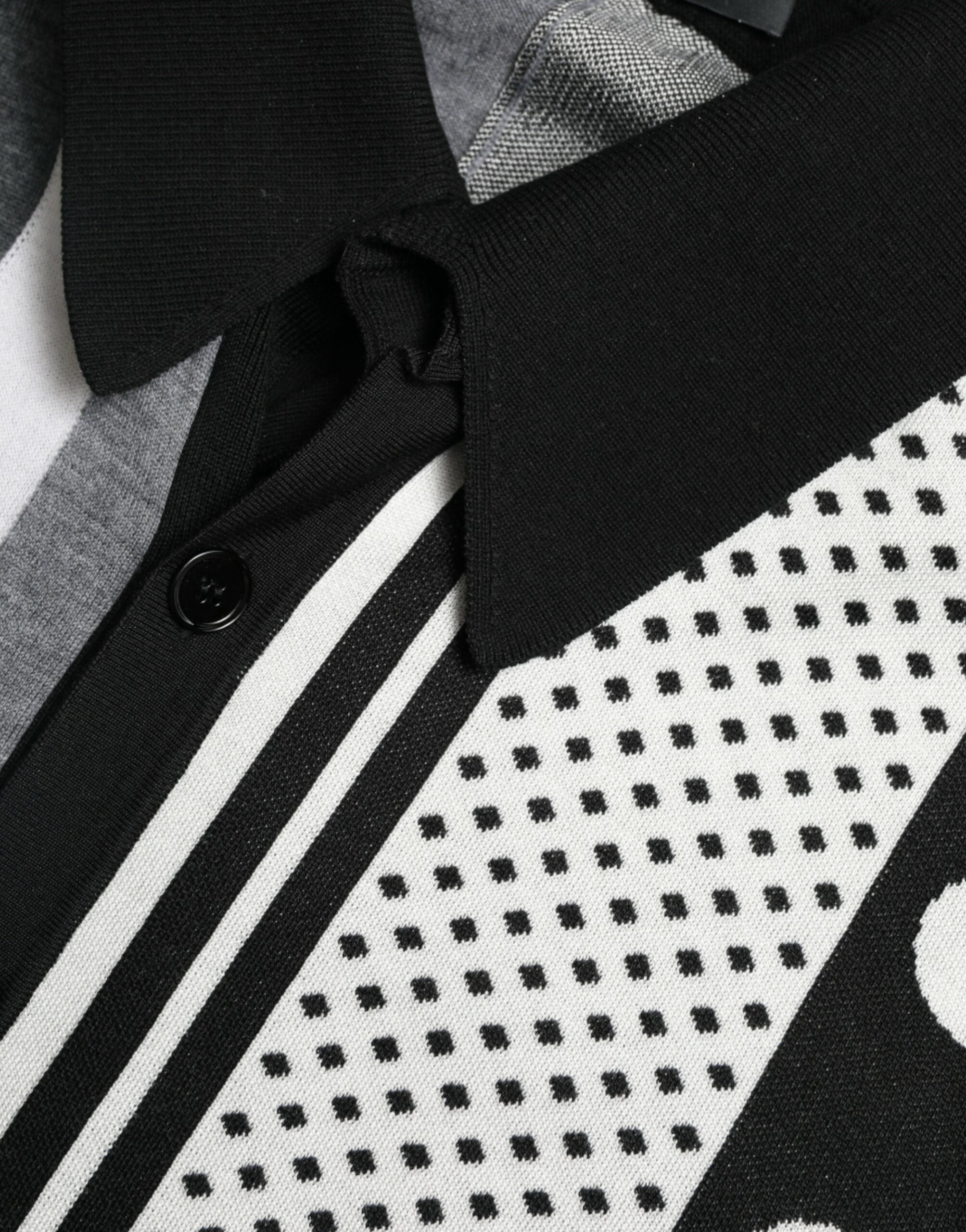 Dolce & Gabbana Black White Jumper Cardigan Polo Men's Sweater