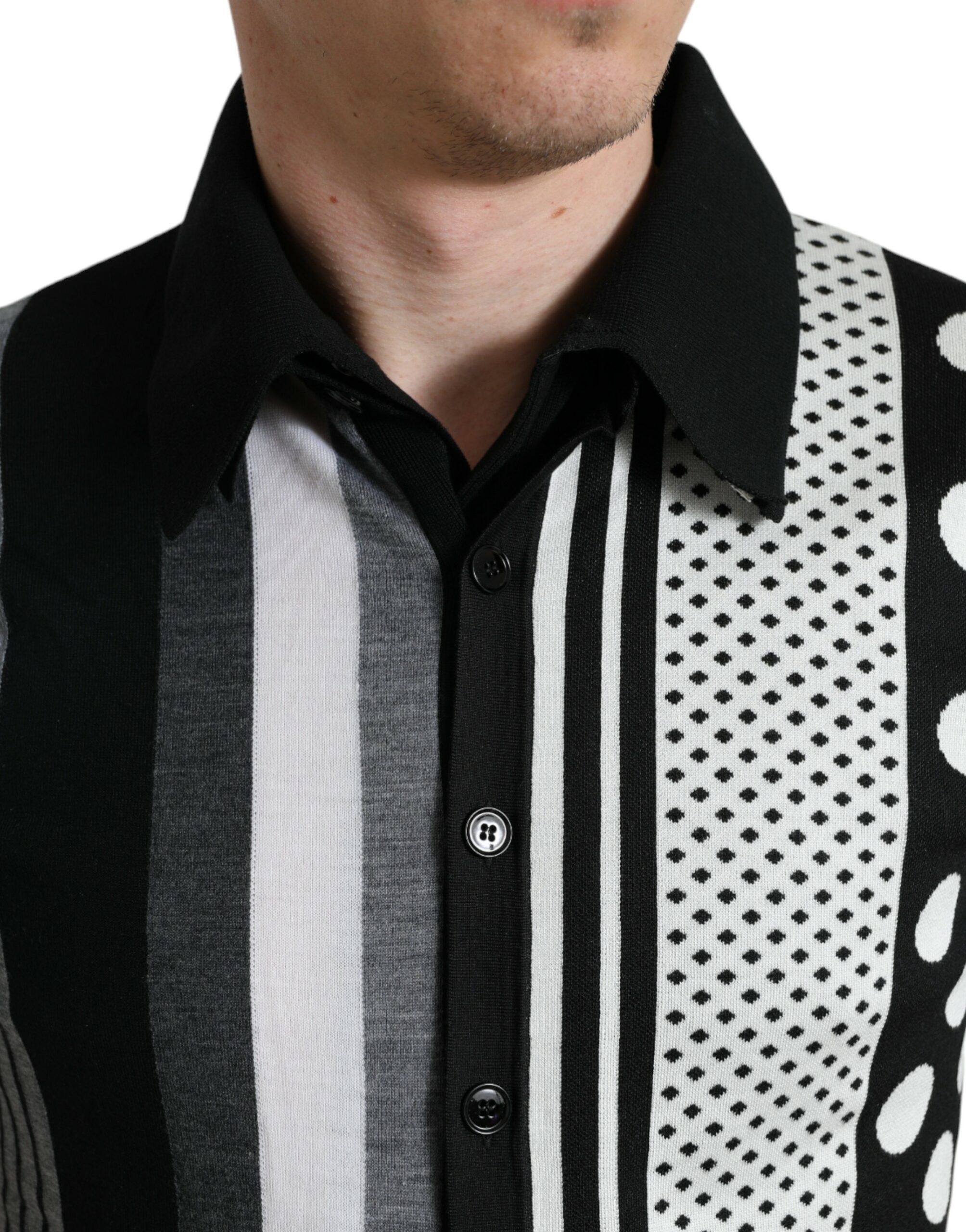 Dolce & Gabbana Black White Jumper Cardigan Polo Men's Sweater