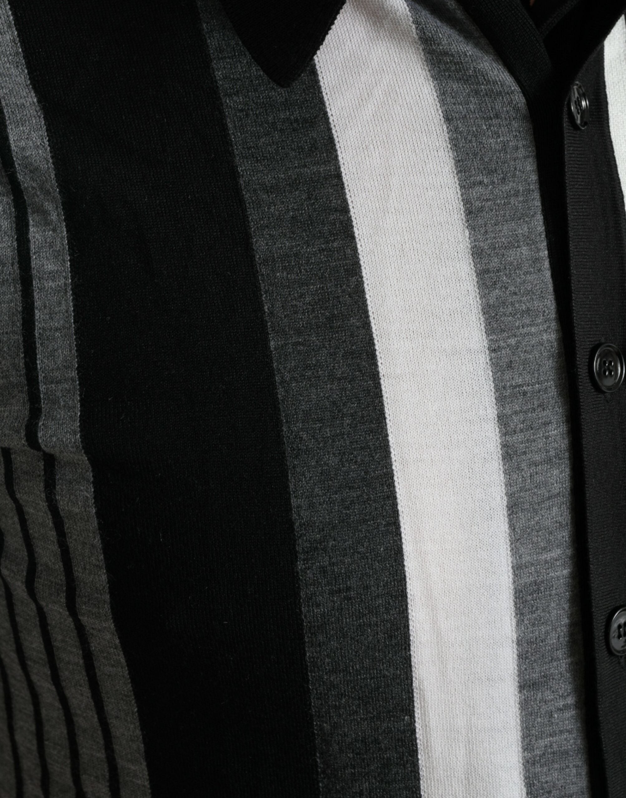 Dolce & Gabbana Black White Jumper Cardigan Polo Men's Sweater
