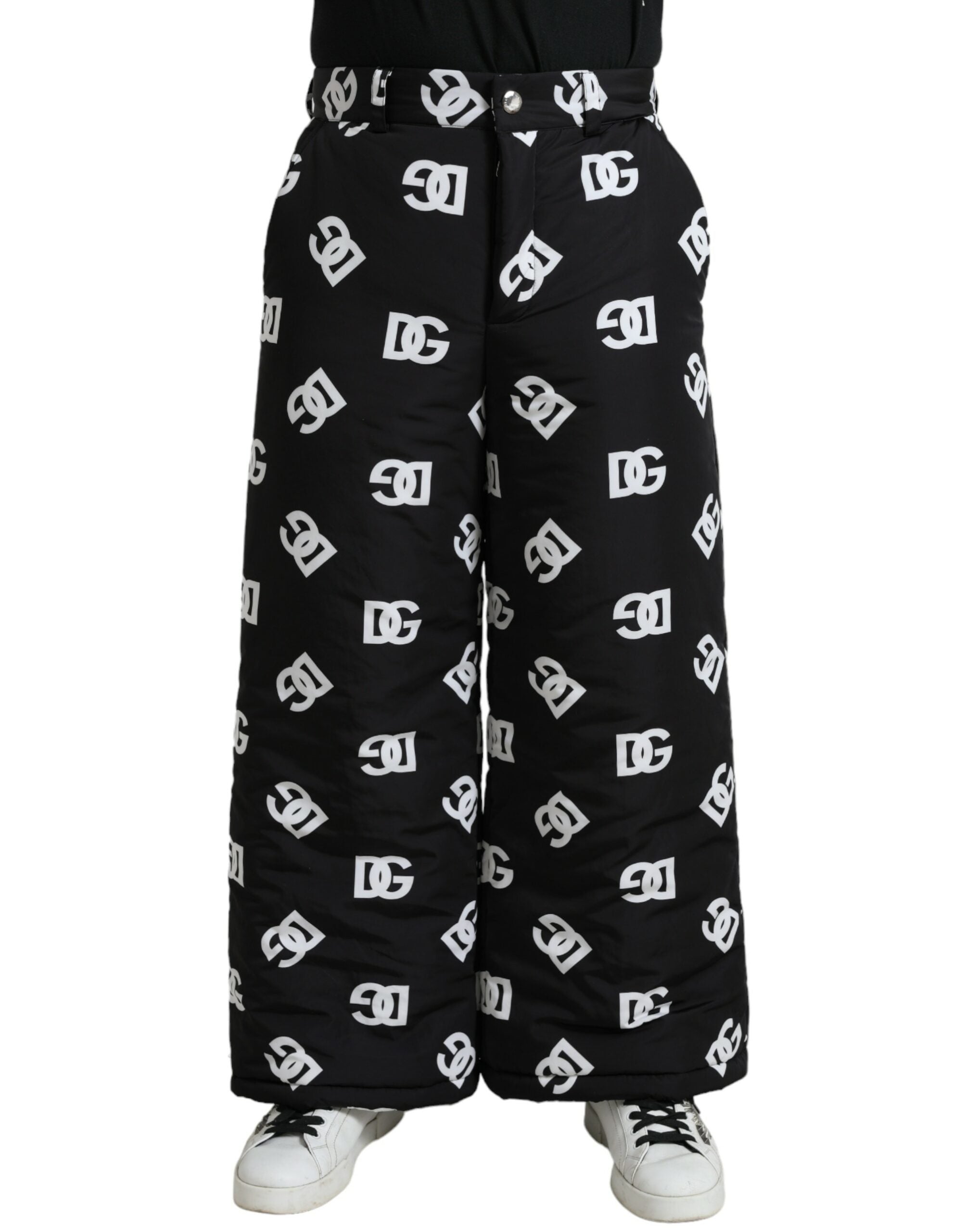 Dolce & Gabbana Black Logo DG Print Wide Leg Men's Pants