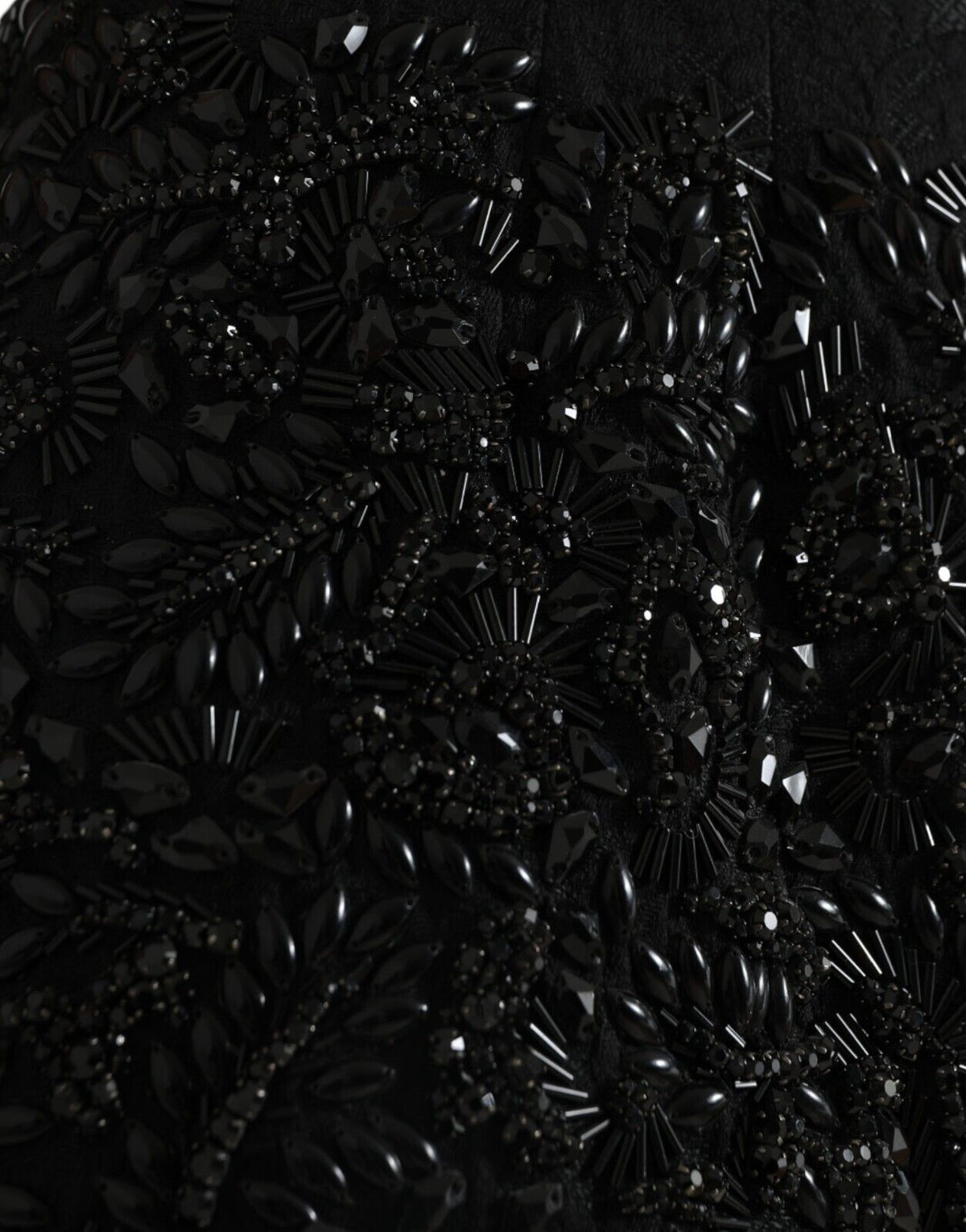 Dolce & Gabbana Black Crystal Handmade Knee Pencil Women's Skirt