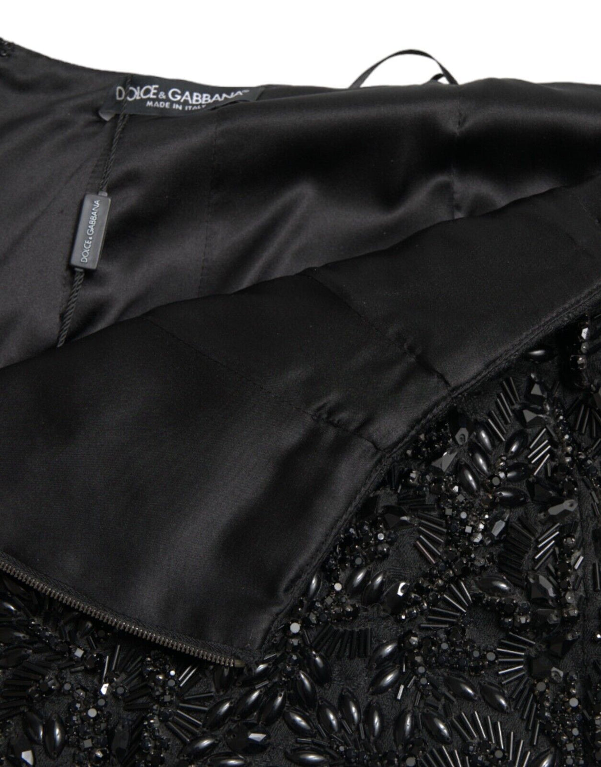 Dolce & Gabbana Black Crystal Handmade Knee Pencil Women's Skirt