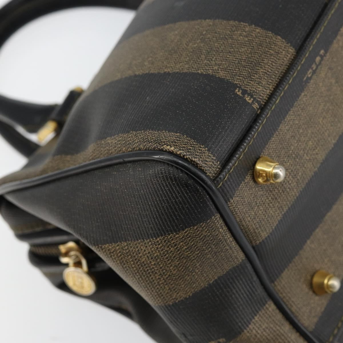 Fendi Vintage Pequin Boston Coated Canvas Black Canvas Bag (Pre-Owned)