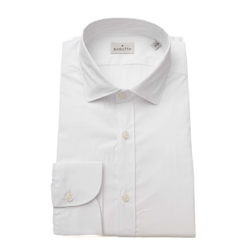 Bagutta White Cotton Men's Shirt Slim Fit With French Men's Collar