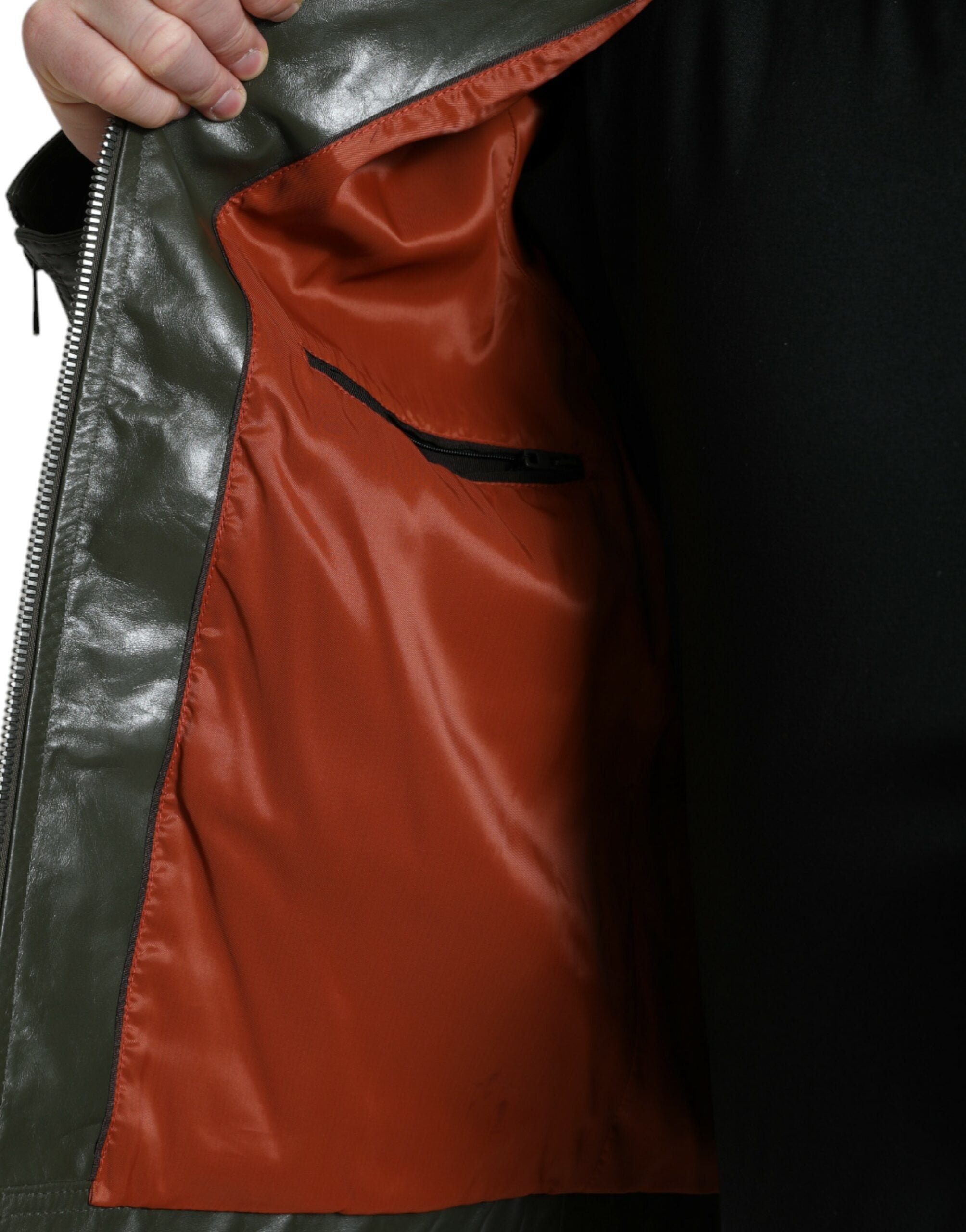 Dolce & Gabbana Emerald Elegance Leather Biker Men's Jacket