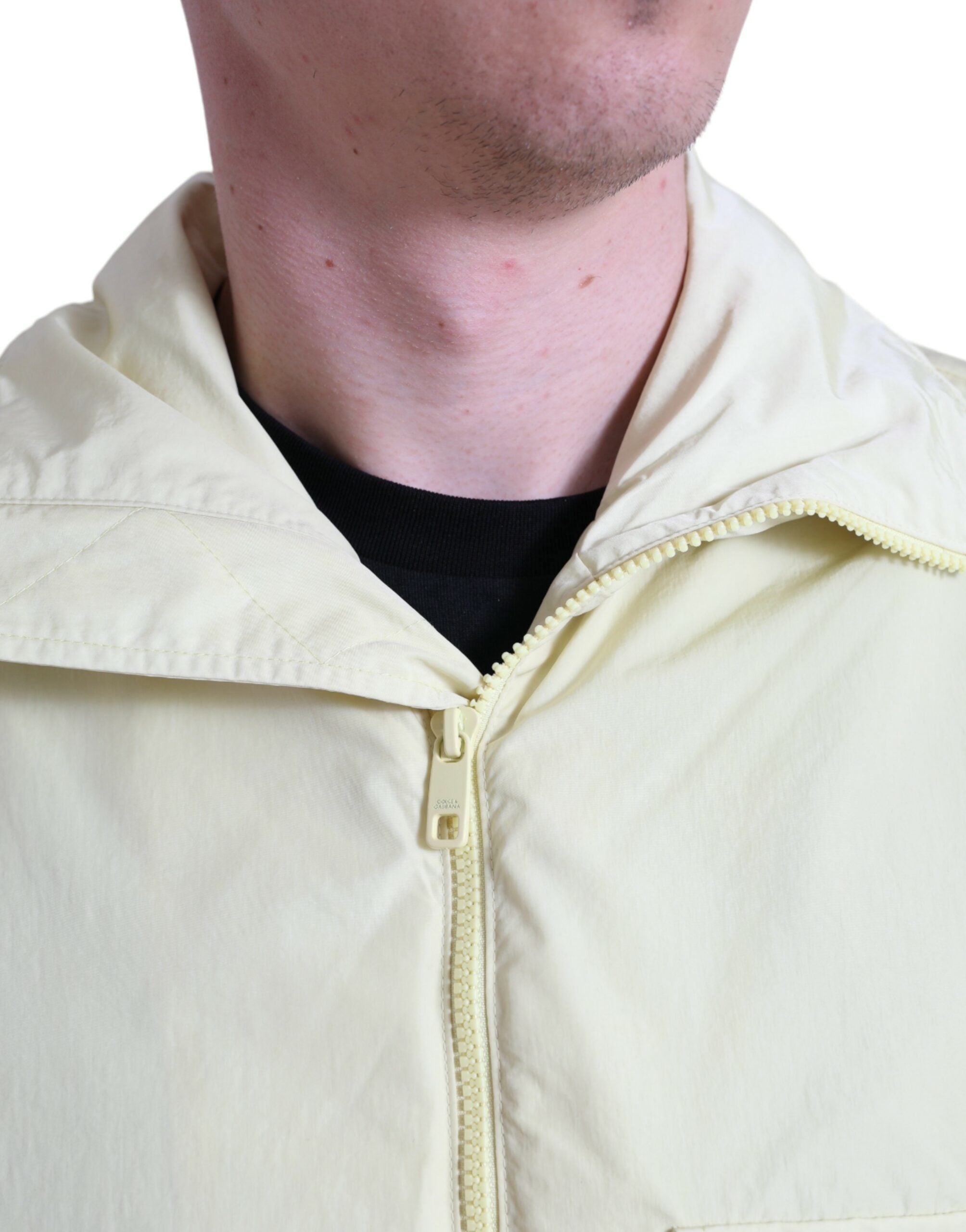 Dolce & Gabbana Yellow Nylon Collared Full Zip Parka Men's Jacket
