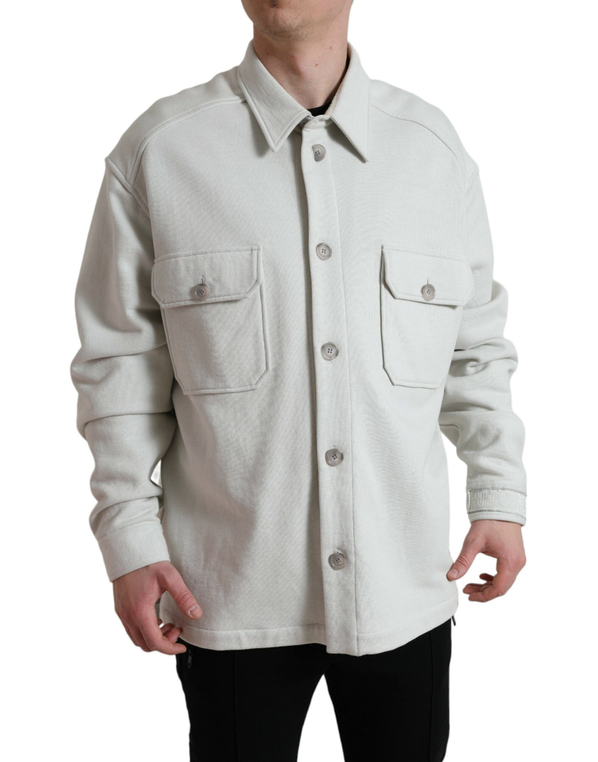Dolce & Gabbana Grey Cotton Button Down Collared Coat Men's Jacket