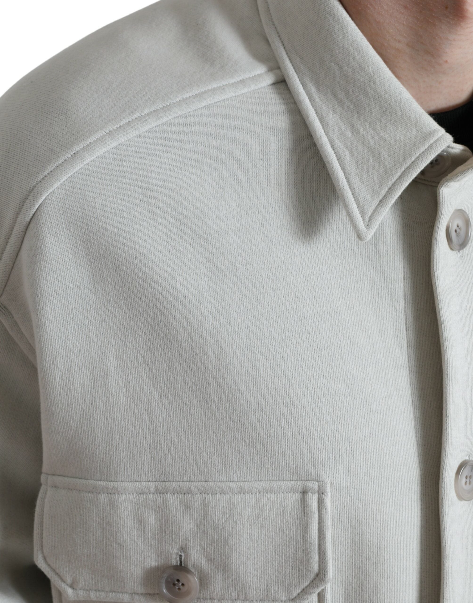 Dolce & Gabbana Grey Cotton Button Down Collared Coat Men's Jacket
