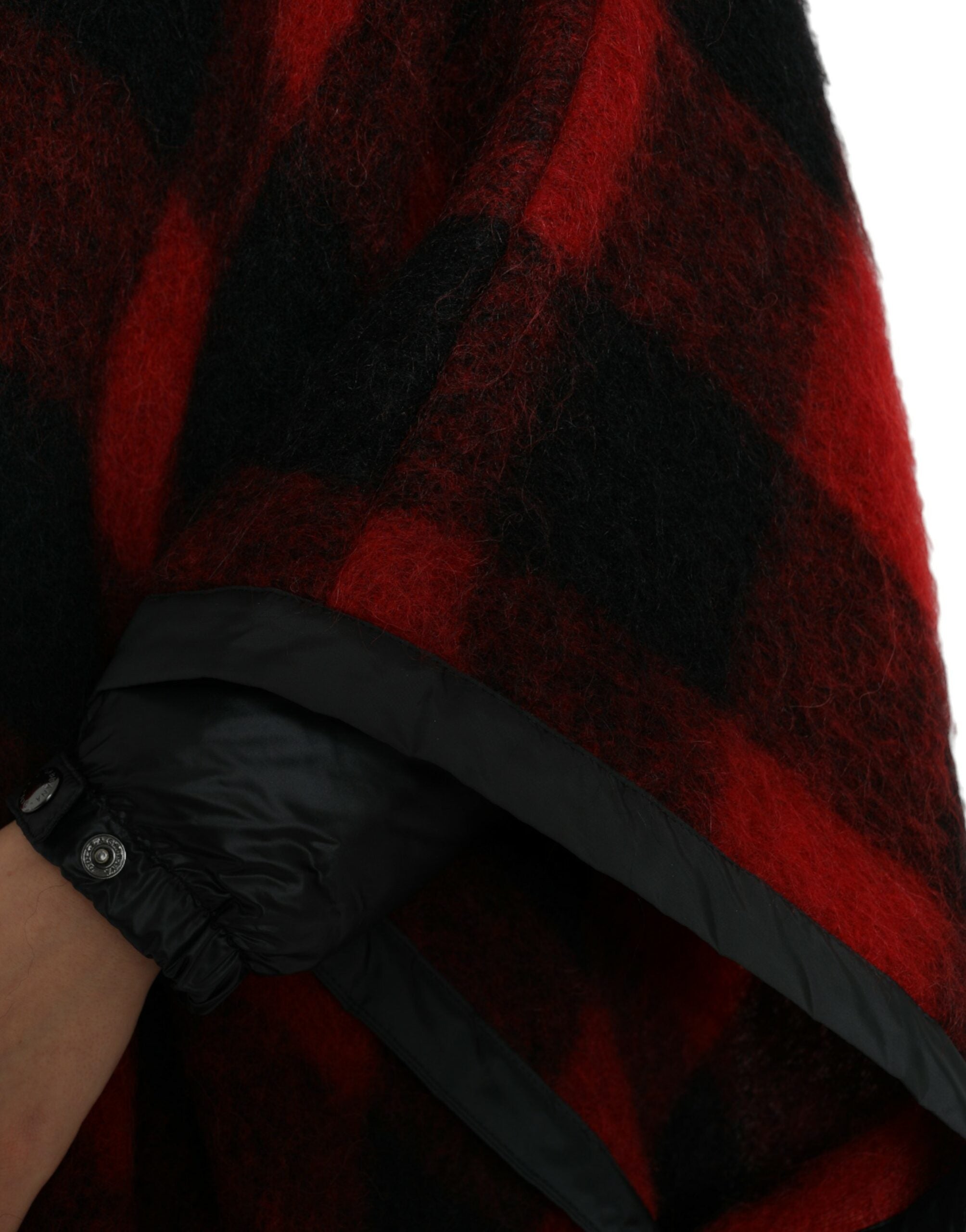 Dolce & Gabbana Black Red Buffalo Check Hooded Poncho Women's Jacket