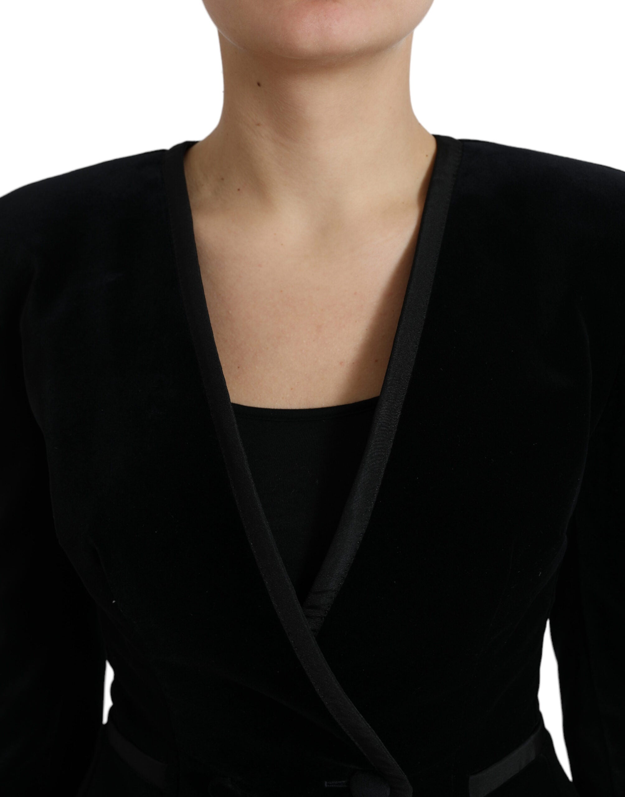 Dolce & Gabbana Black Velvet Cotton Double Breasted Women's Jacket