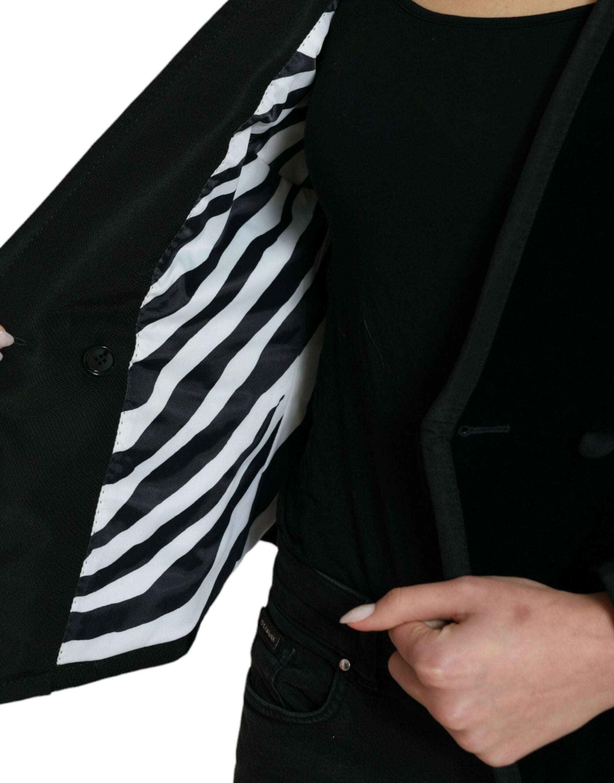 Dolce & Gabbana Black Velvet Cotton Double Breasted Women's Jacket