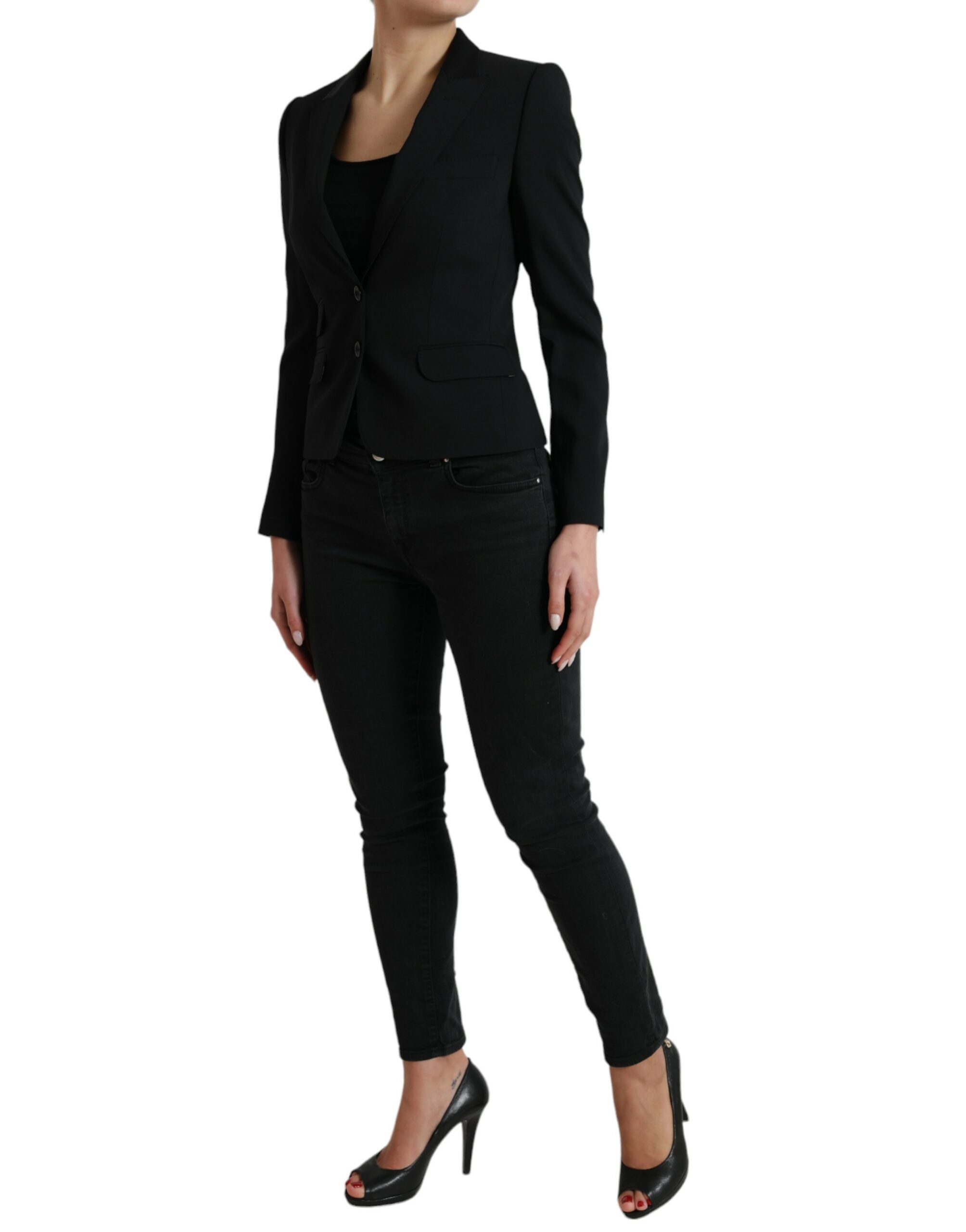 Dolce & Gabbana Black Wool Single Breasted Blazer Coat Women's Jacket