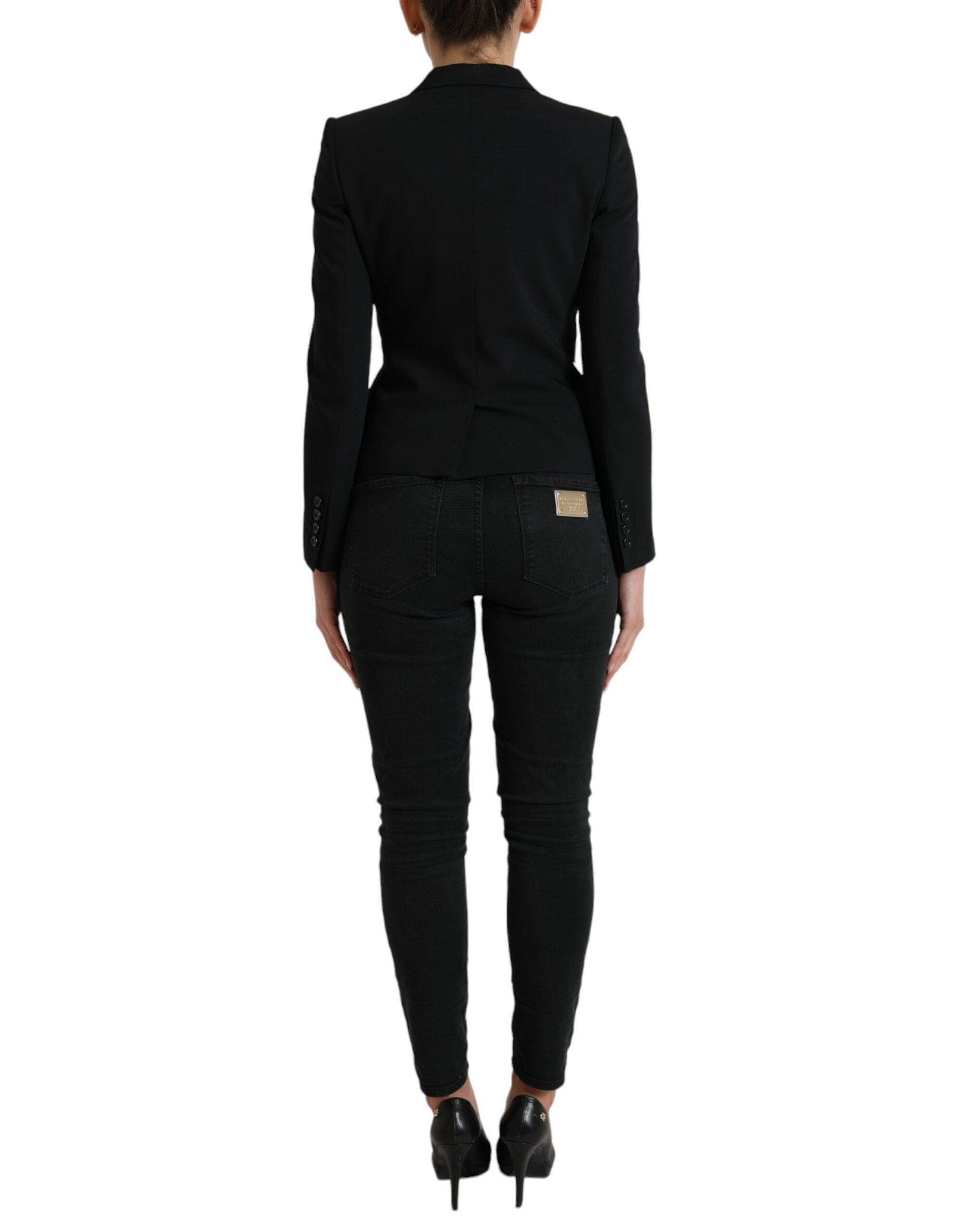 Dolce & Gabbana Black Wool Single Breasted Blazer Coat Women's Jacket