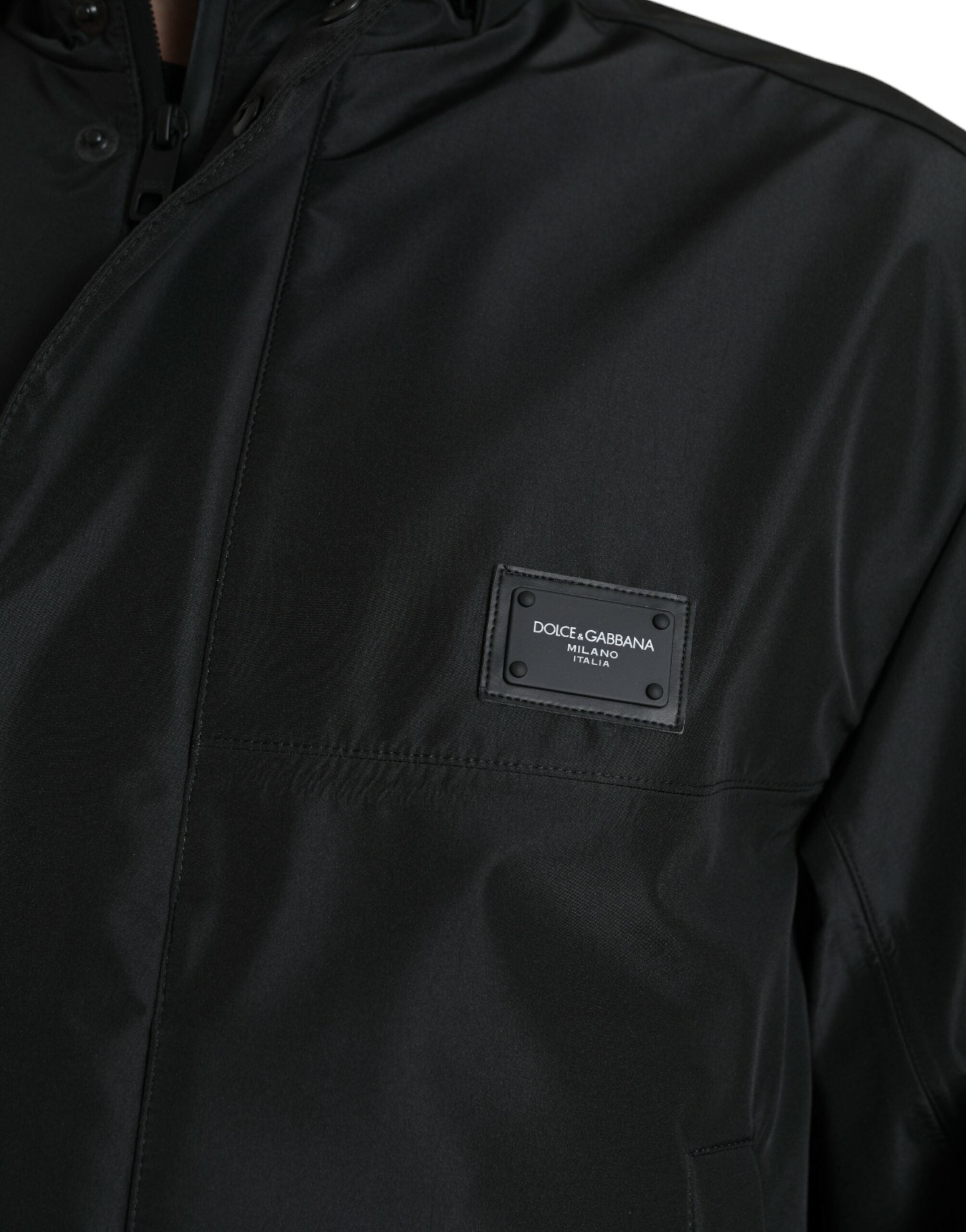 Dolce & Gabbana Black Polyester Logo Plaque Hooded Men's Jacket