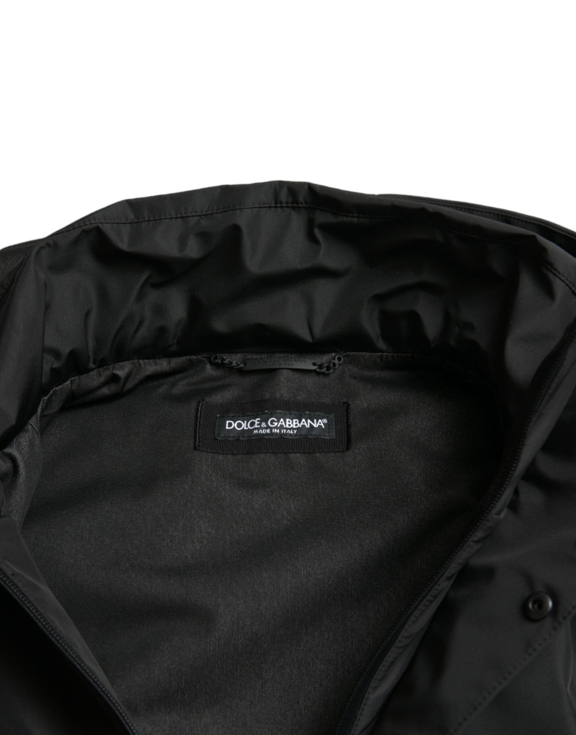 Dolce & Gabbana Black Polyester Logo Plaque Hooded Men's Jacket