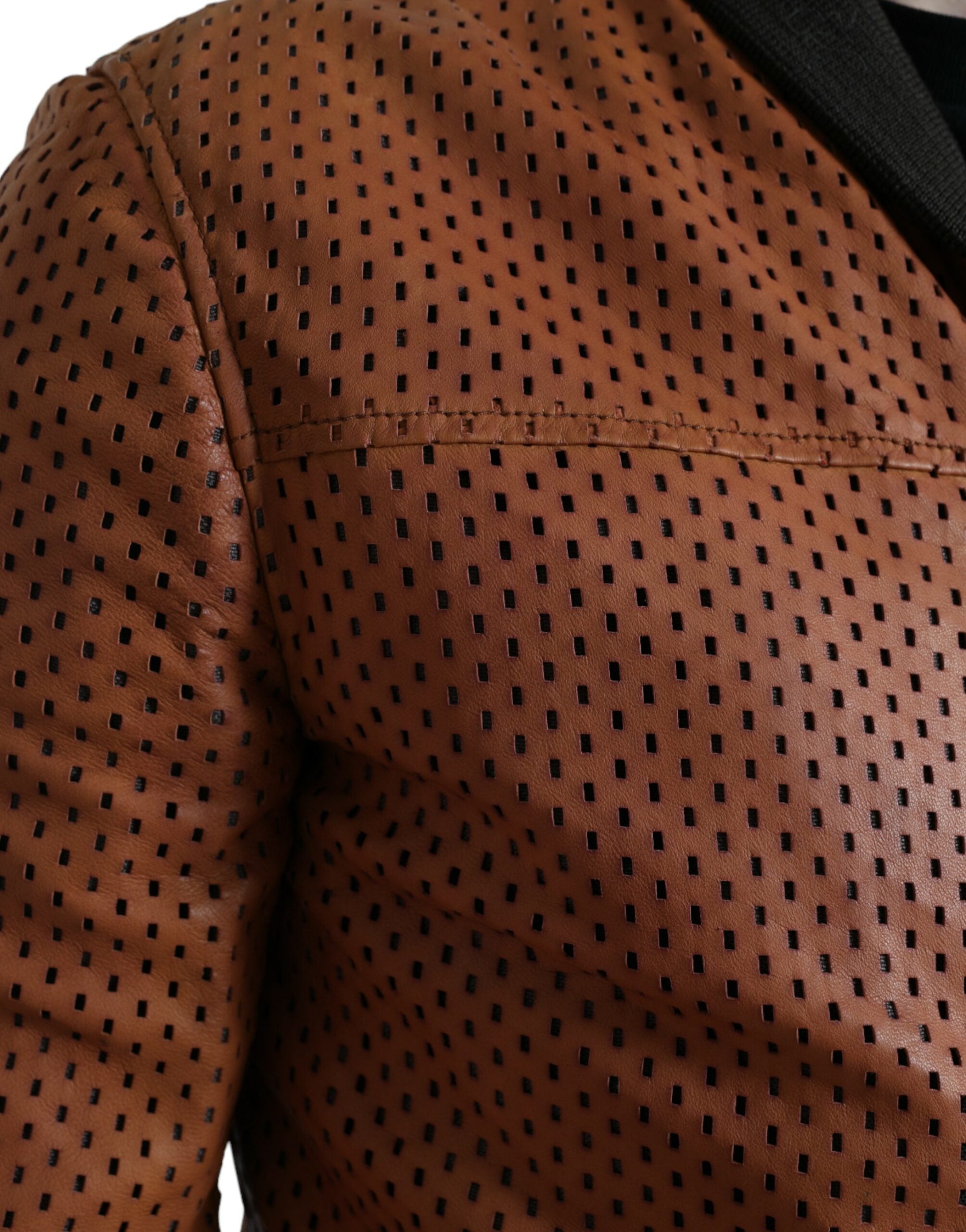 Dolce & Gabbana Brown Lambskin Leather Perforated Men's Jacket