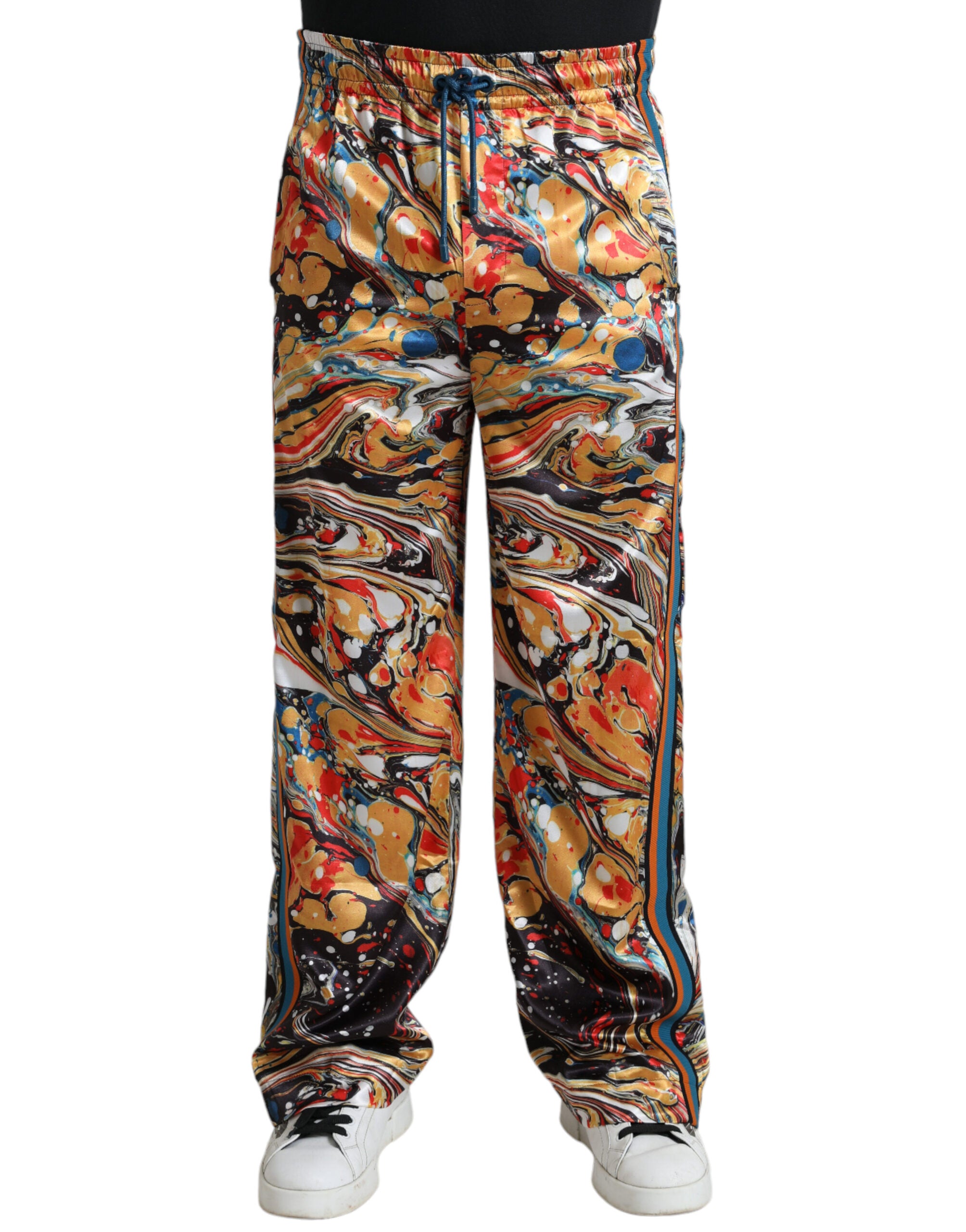 Dolce & Gabbana Elegant Satin Track Pants in Multicolor Men's Marble