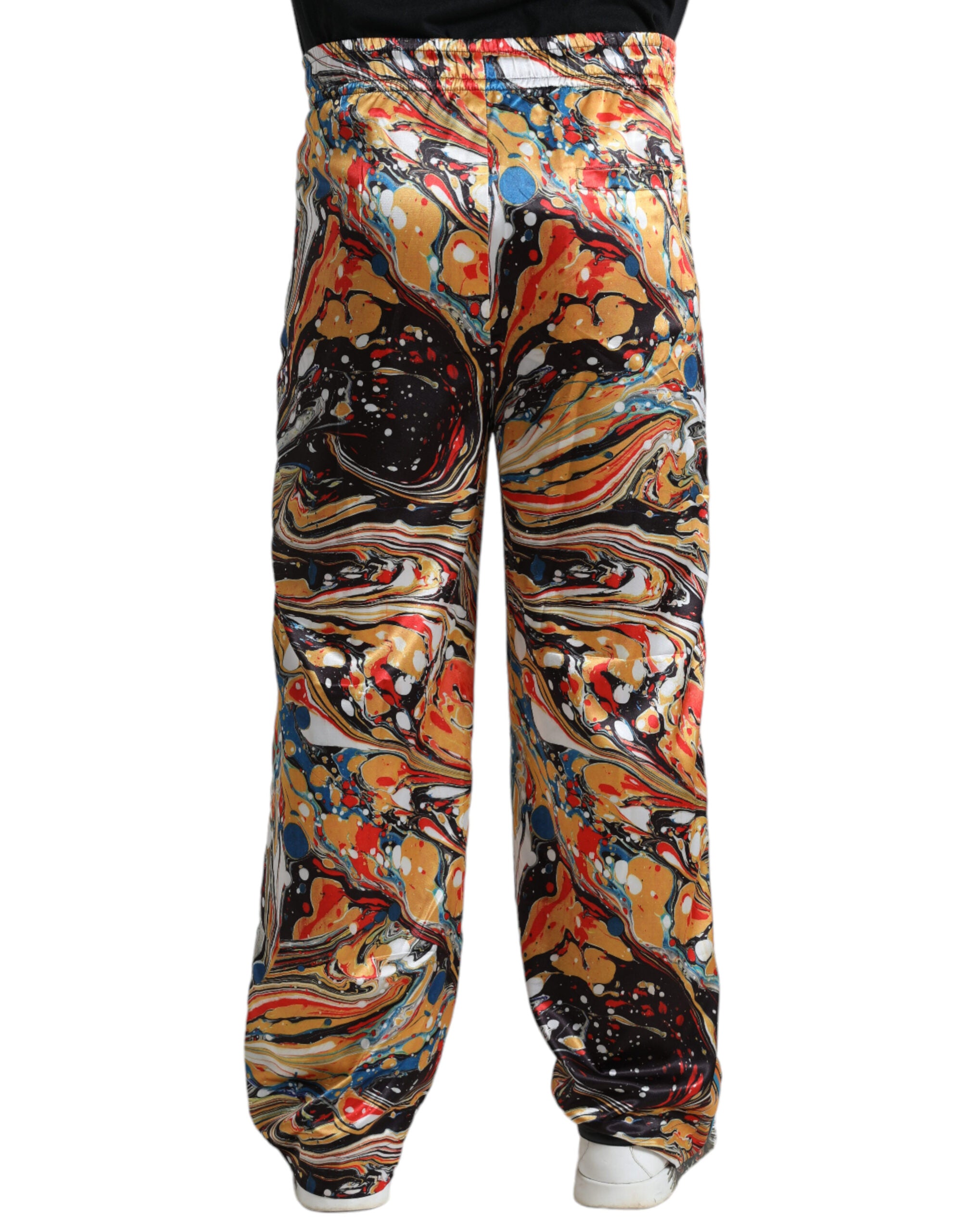 Dolce & Gabbana Elegant Satin Track Pants in Multicolor Men's Marble