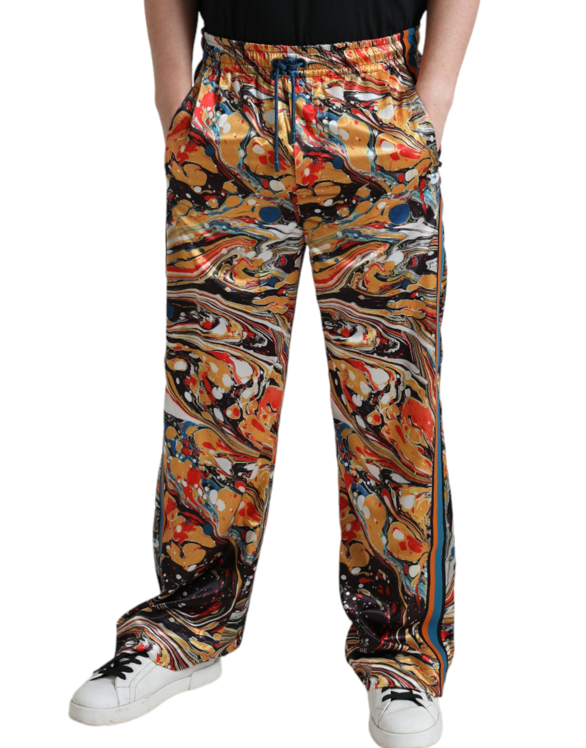 Dolce & Gabbana Elegant Satin Track Pants in Multicolor Men's Marble